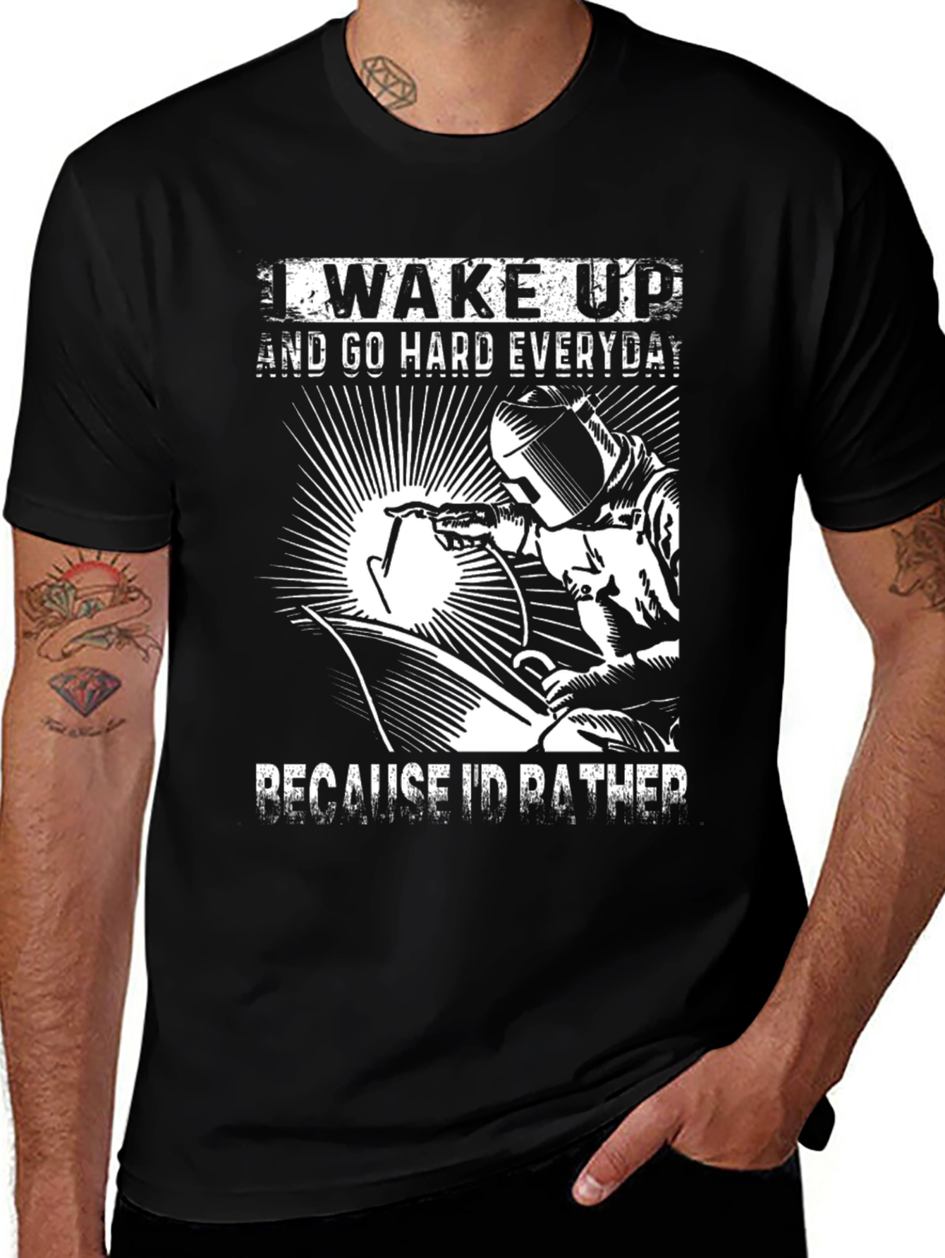Variant 2 of Welder Hard Work Graphic Tee - Black