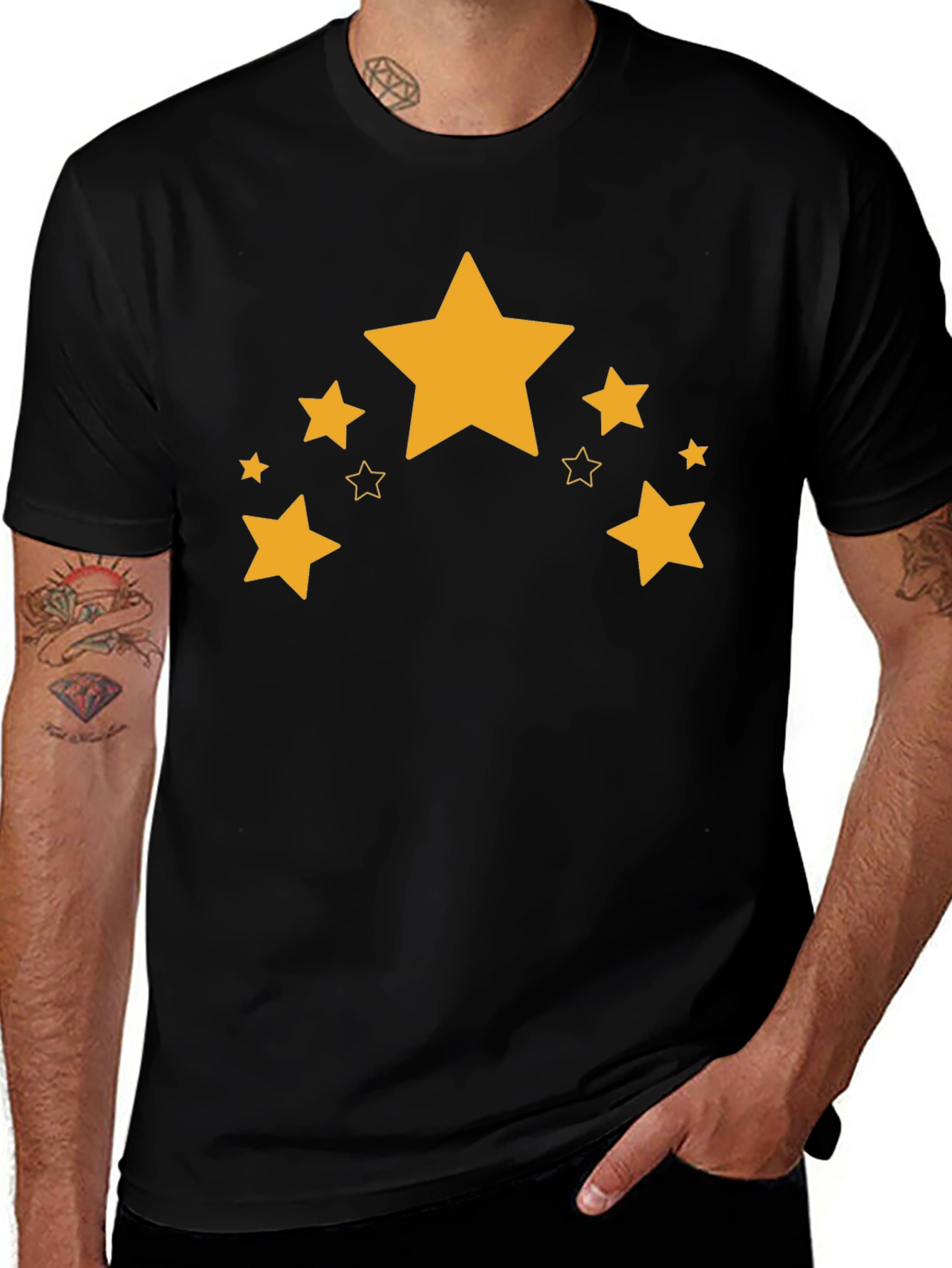 Variant 29 of Stars Graphic Tee - Black Cotton T-Shirt