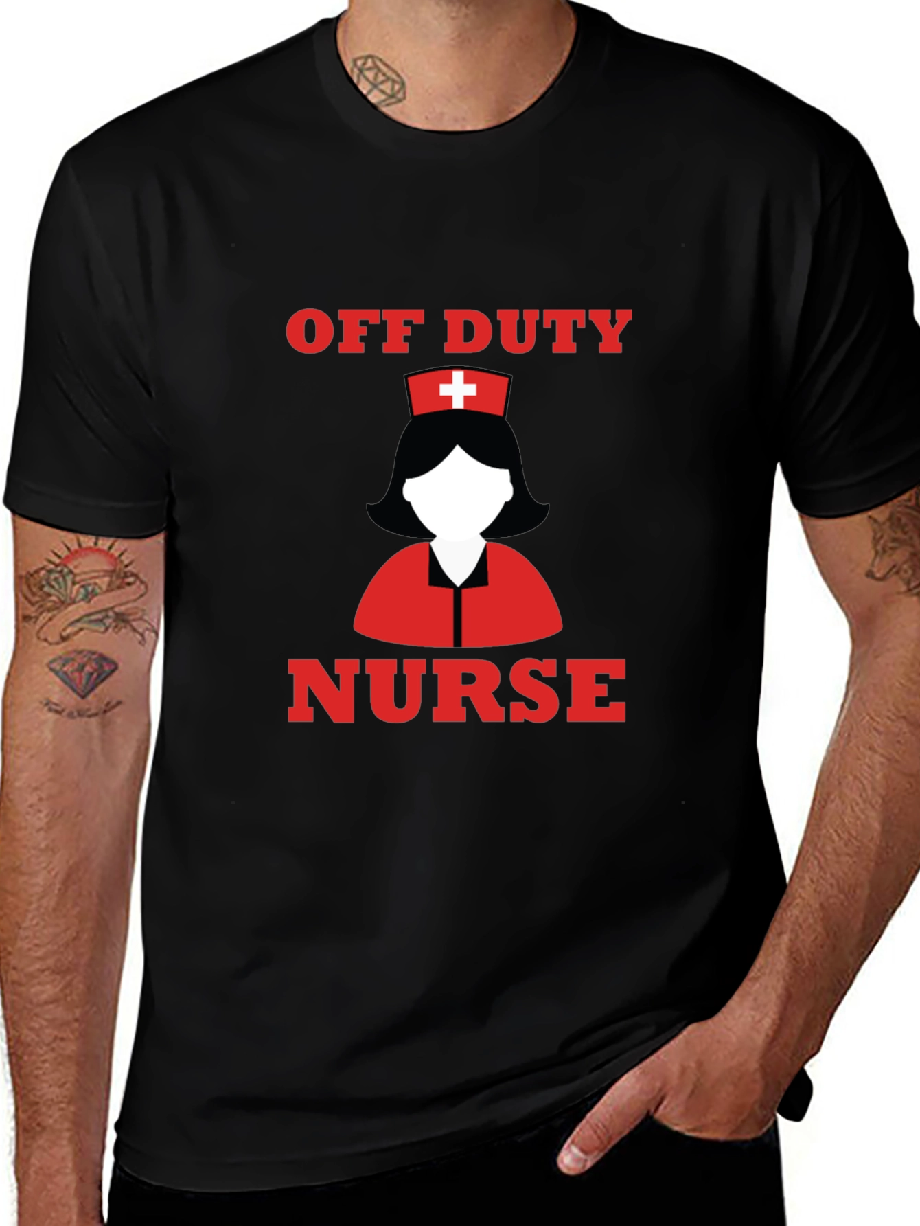 Variant 8 of Off Duty Nurse T-Shirt - Black Cotton Tee