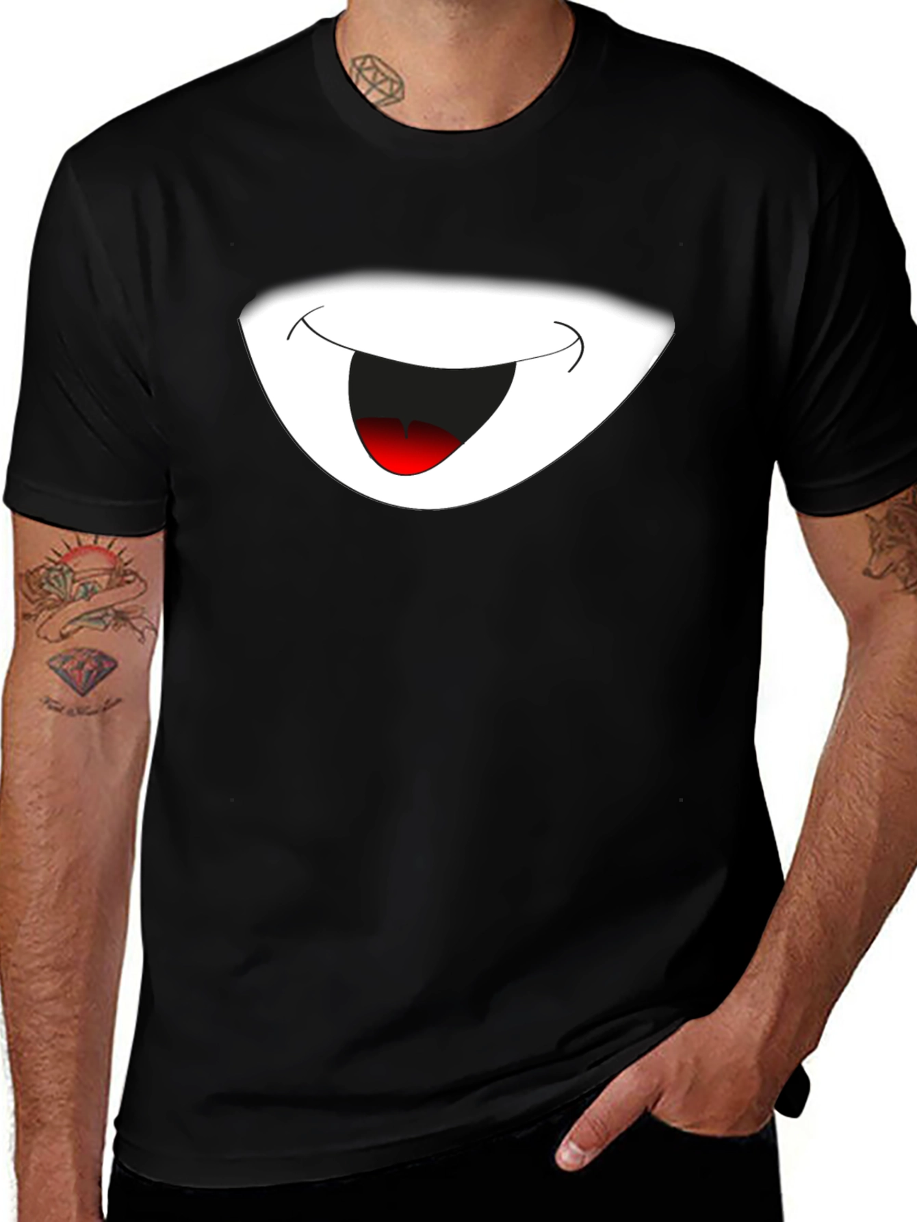 Variant 7 of Cartoon Smile Graphic Black T-Shirt