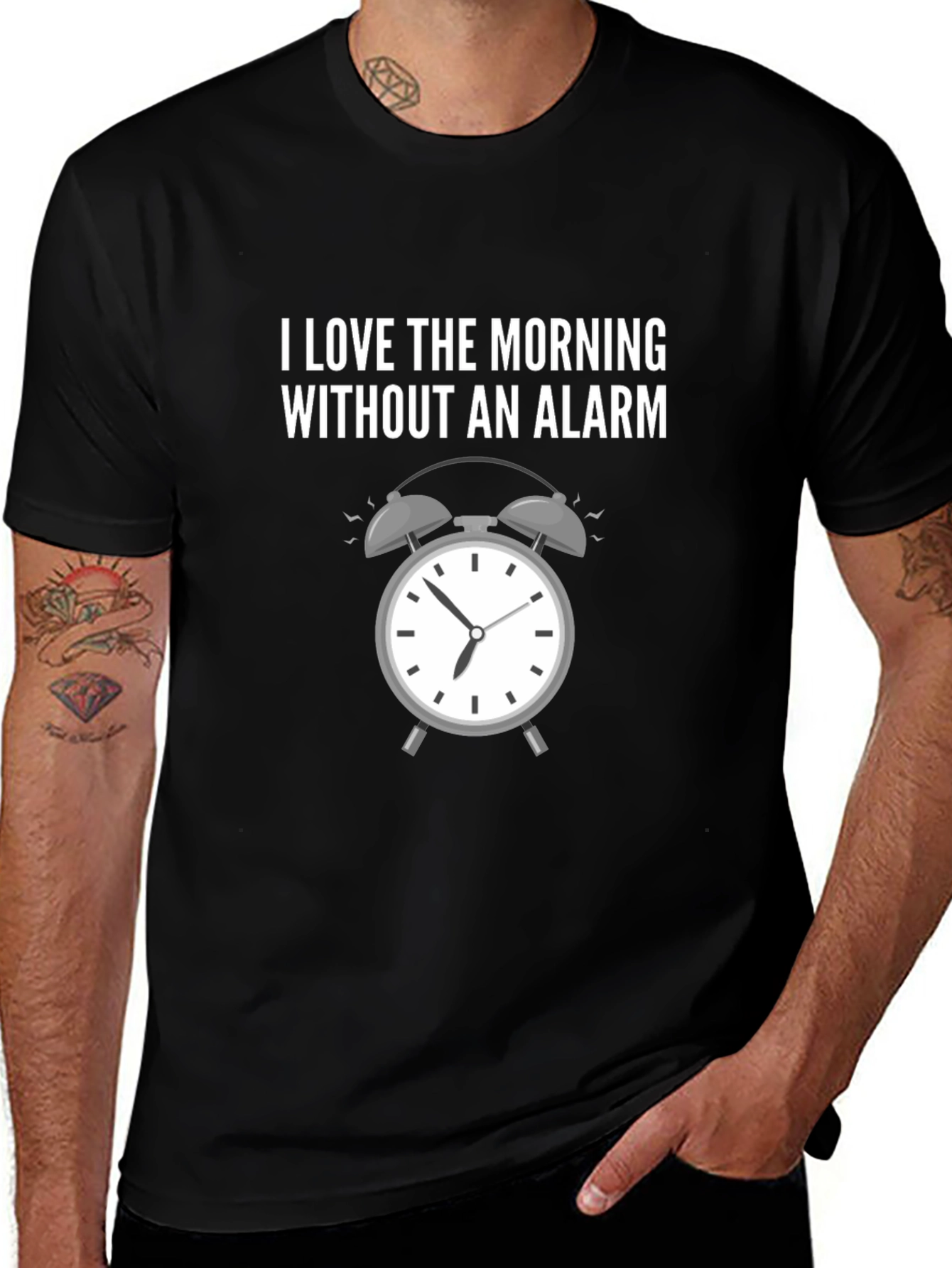 Variant 24 of I Love Morning Black T-Shirt Alarm Clock Graphic Tee