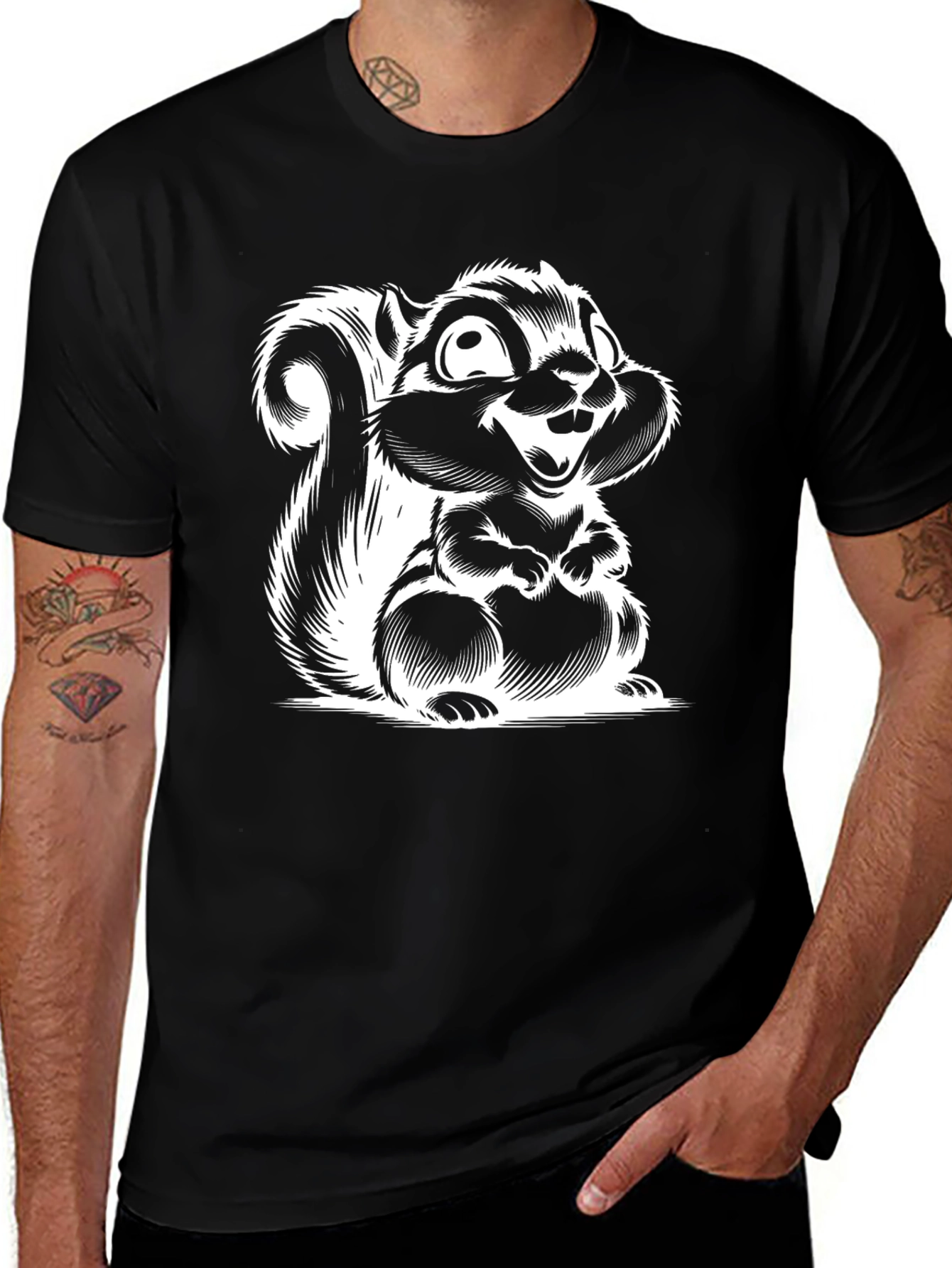 Variant 22 of Black T-Shirt with Squirrel Graphic