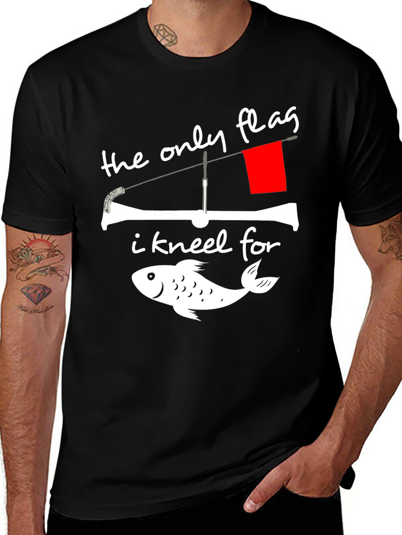 Variant 16 of Fishing Flag Graphic Tee - The Only Flag I Kneel For