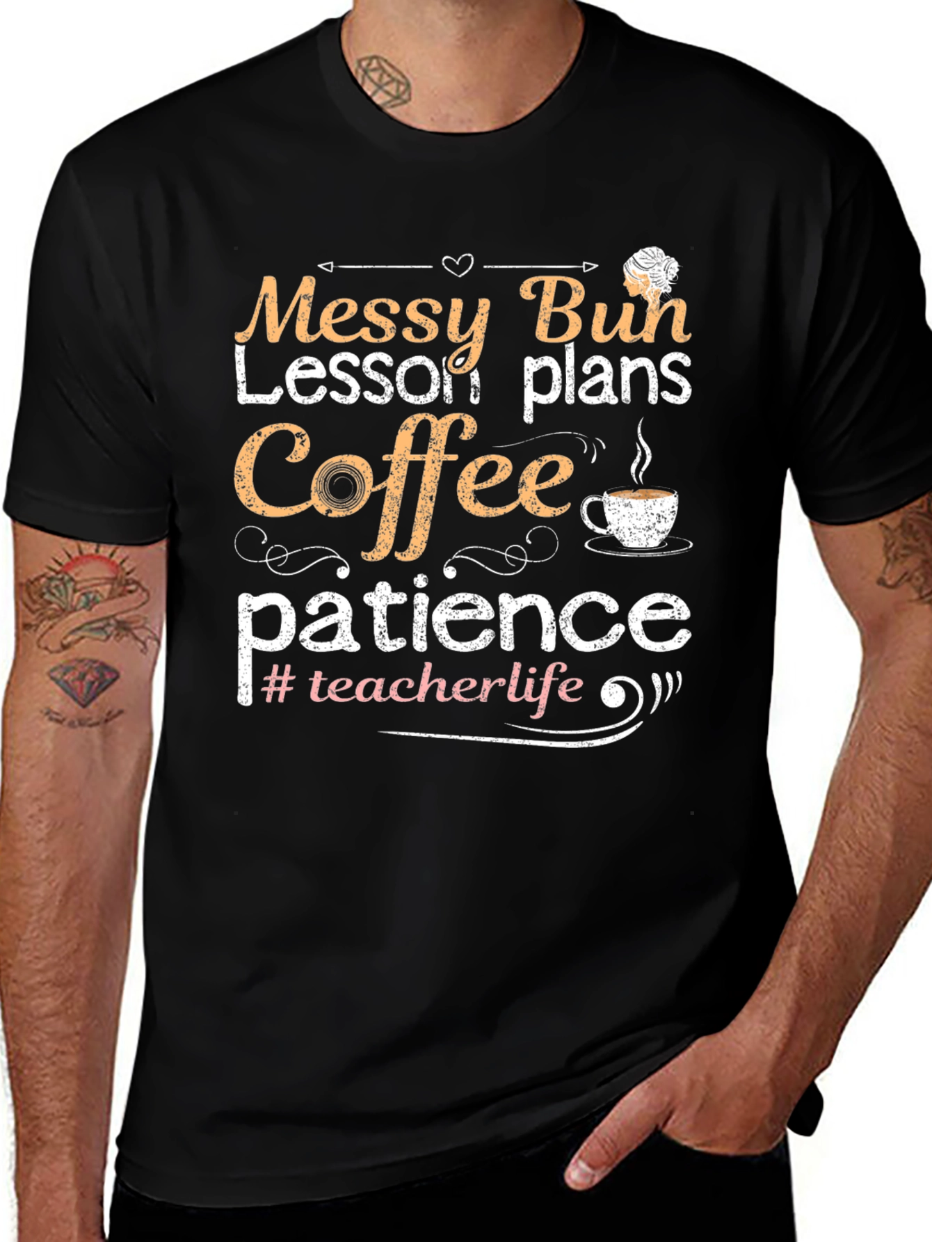 Variant 30 of Messy Bun Teacher Life Graphic Tee