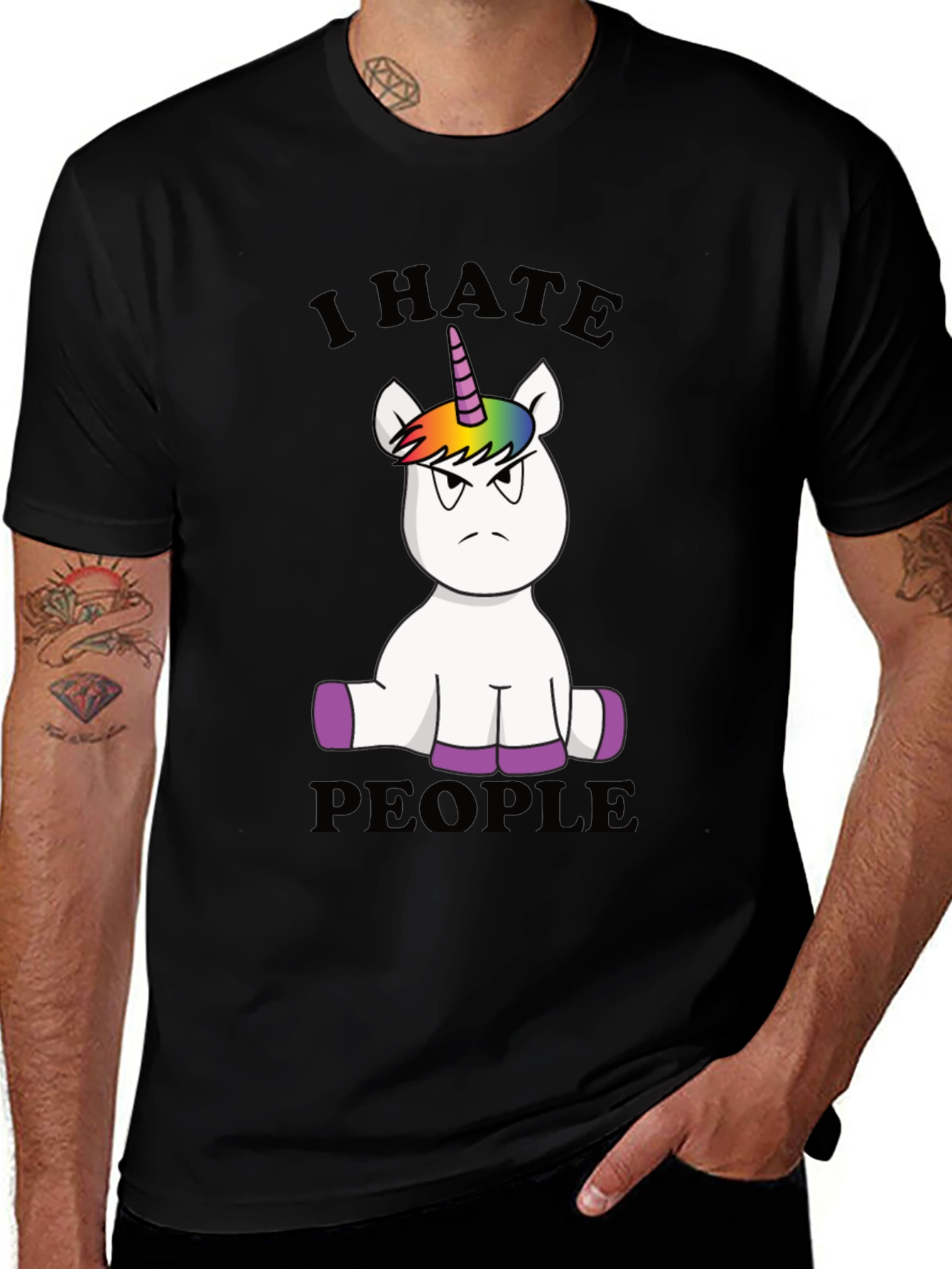 Variant 26 of I Hate People Unicorn Graphic Tee - Black Cotton Blend