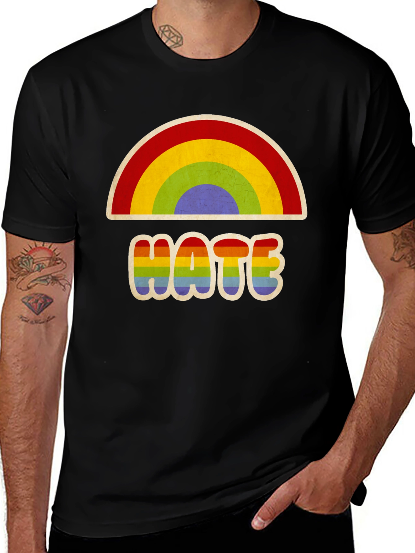 Variant 8 of Rainbow 'HATE' Graphic Black Tee