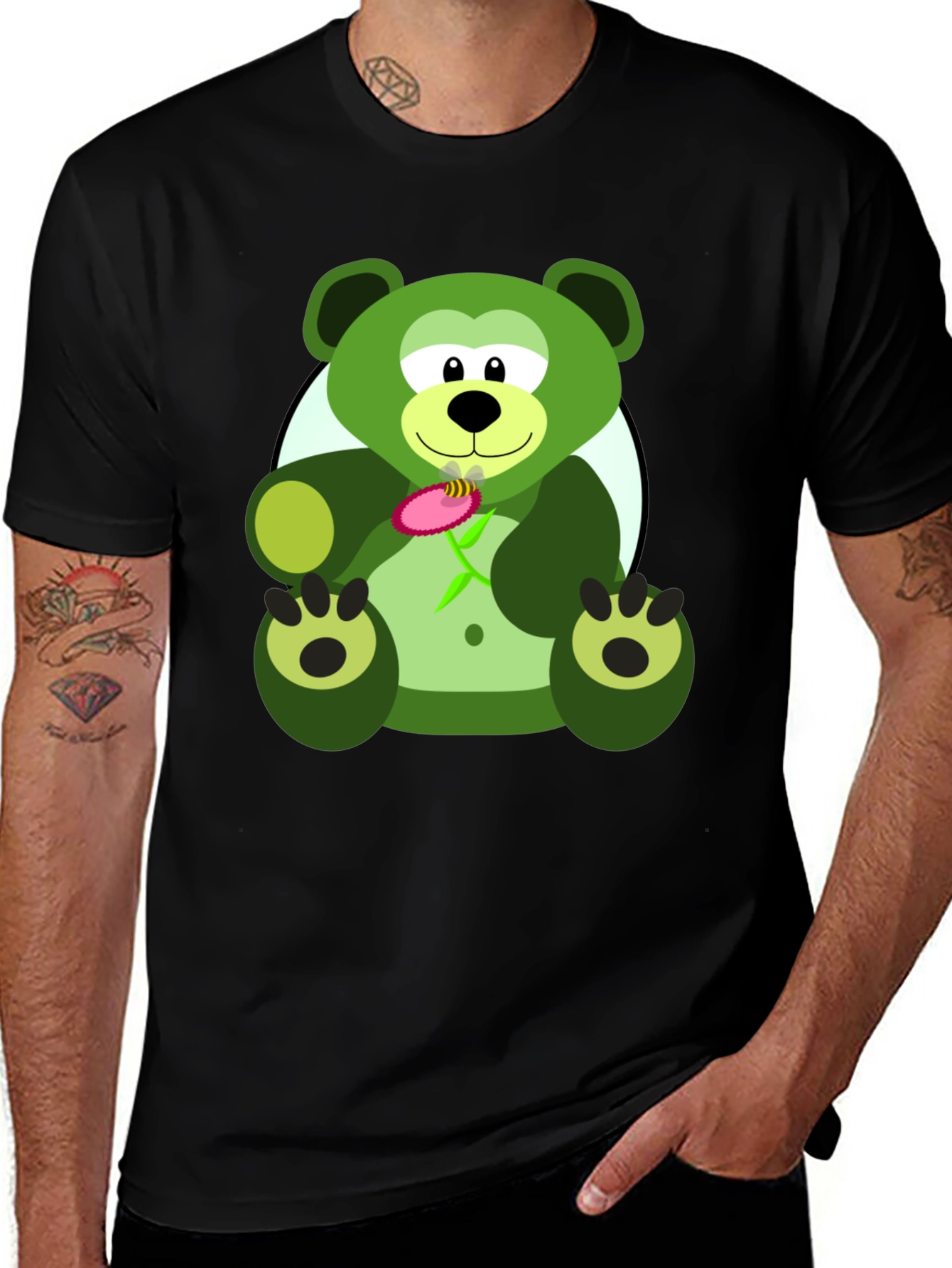 Variant 11 of Green Bear Graphic Tee - Men's Black T-Shirt