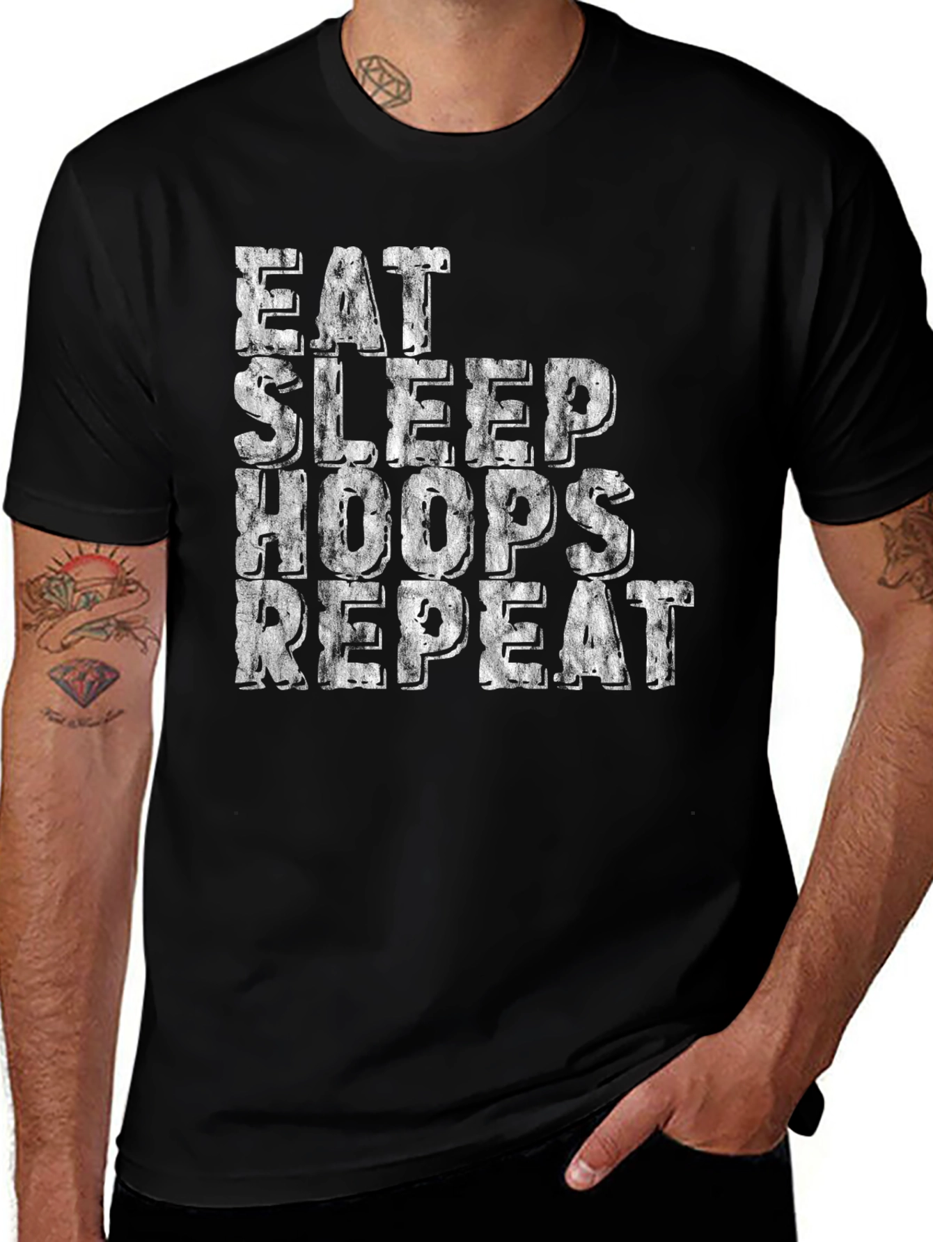 Eat Sleep Hoops Repeat Graphic T-Shirt - Basketball Fan Tee