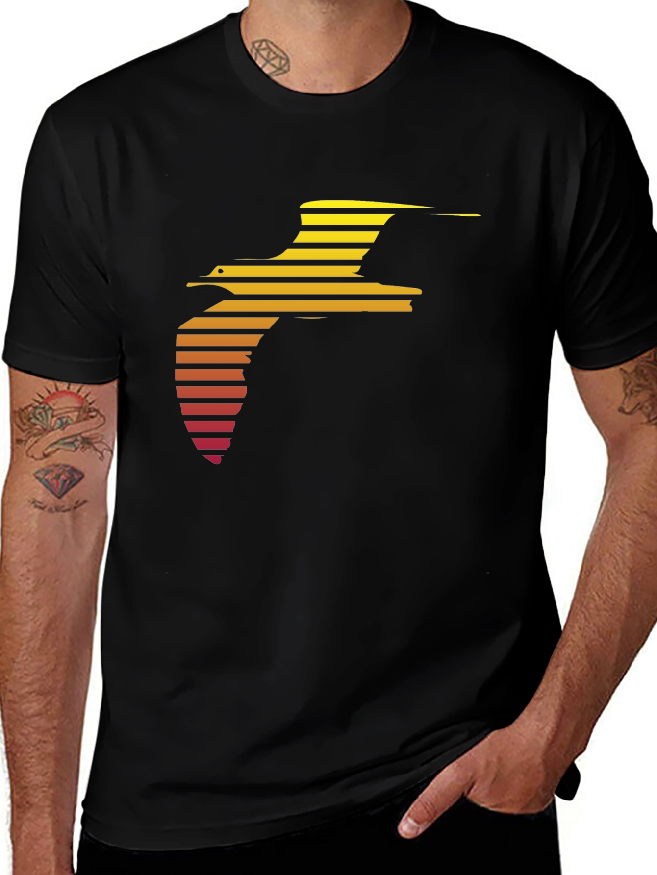 Sunset Seagull Graphic Tee - Black Cotton T-Shirt
