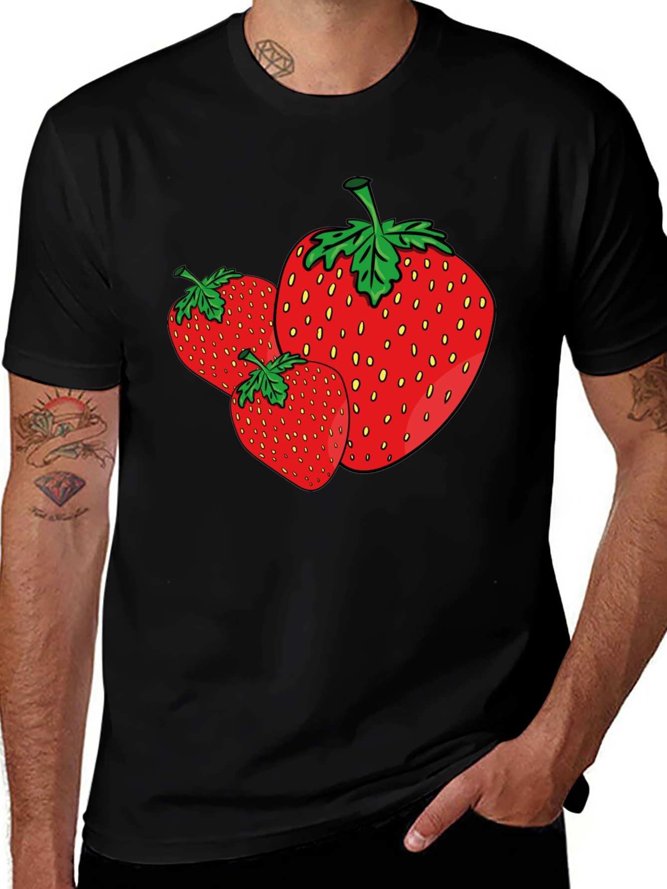 Variant 7 of Strawberry Print Black Cotton T-Shirt