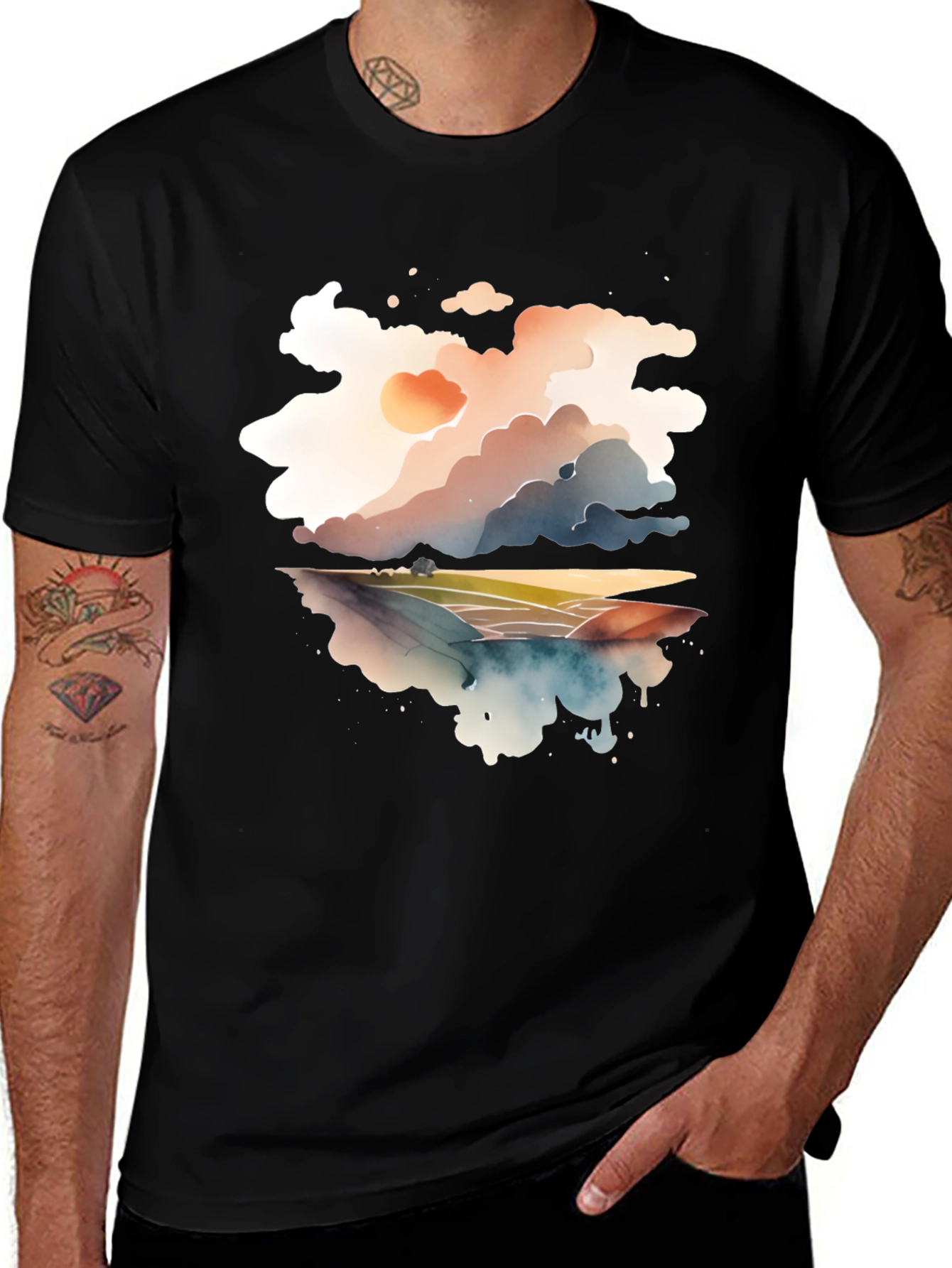 Variant 17 of Watercolor Landscape Graphic Tee - Soft Cotton Blend