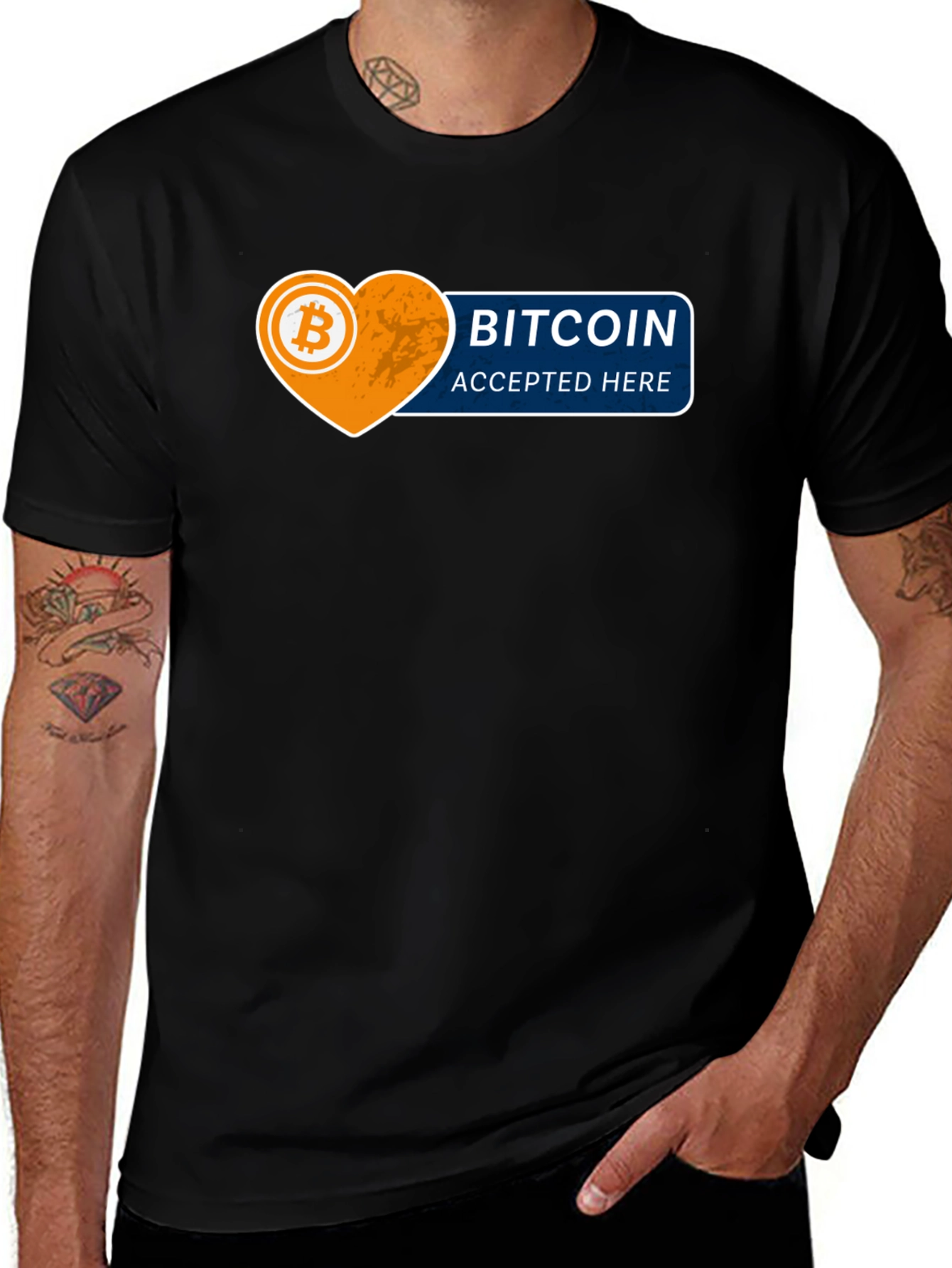 Variant 2 of Bitcoin Accepted Here Graphic Tee - Black Cotton T-Shirt