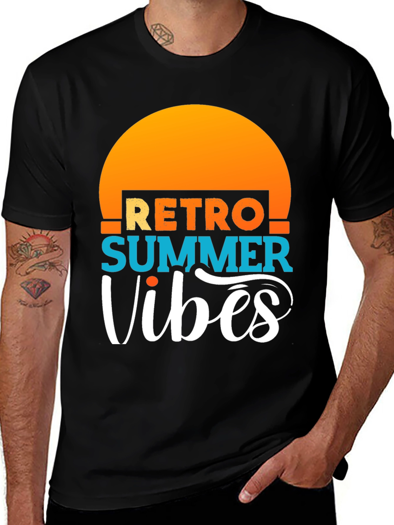 Variant 26 of Retro Summer Vibes Graphic Tee - Black Short Sleeve T-Shirt