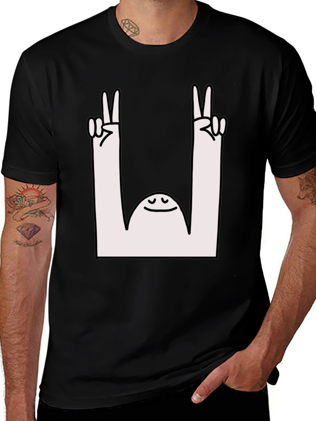 Variant 13 of Peace Sign Character Graphic Tee - Black