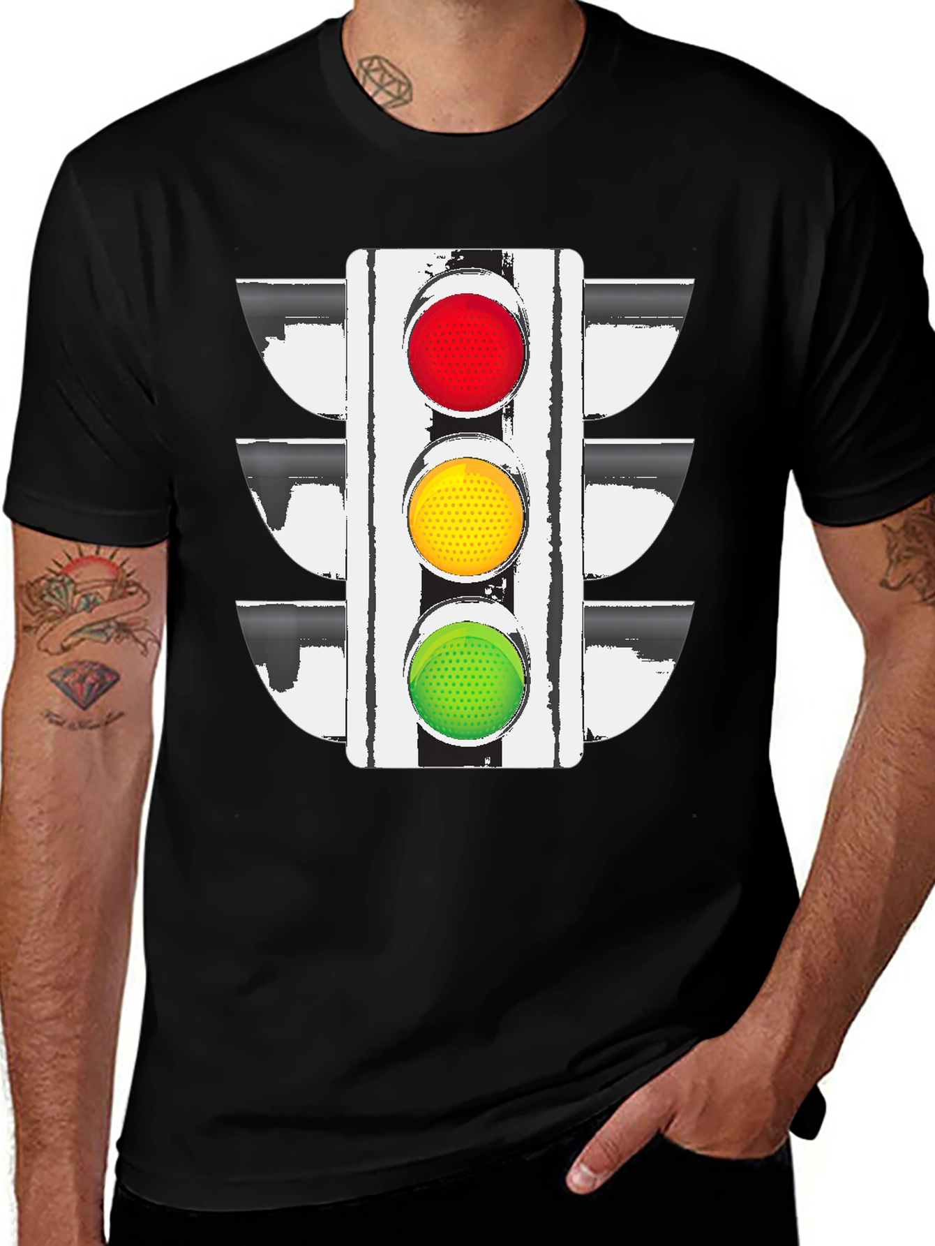 Traffic Light Graphic Tee - Black Cotton Blend