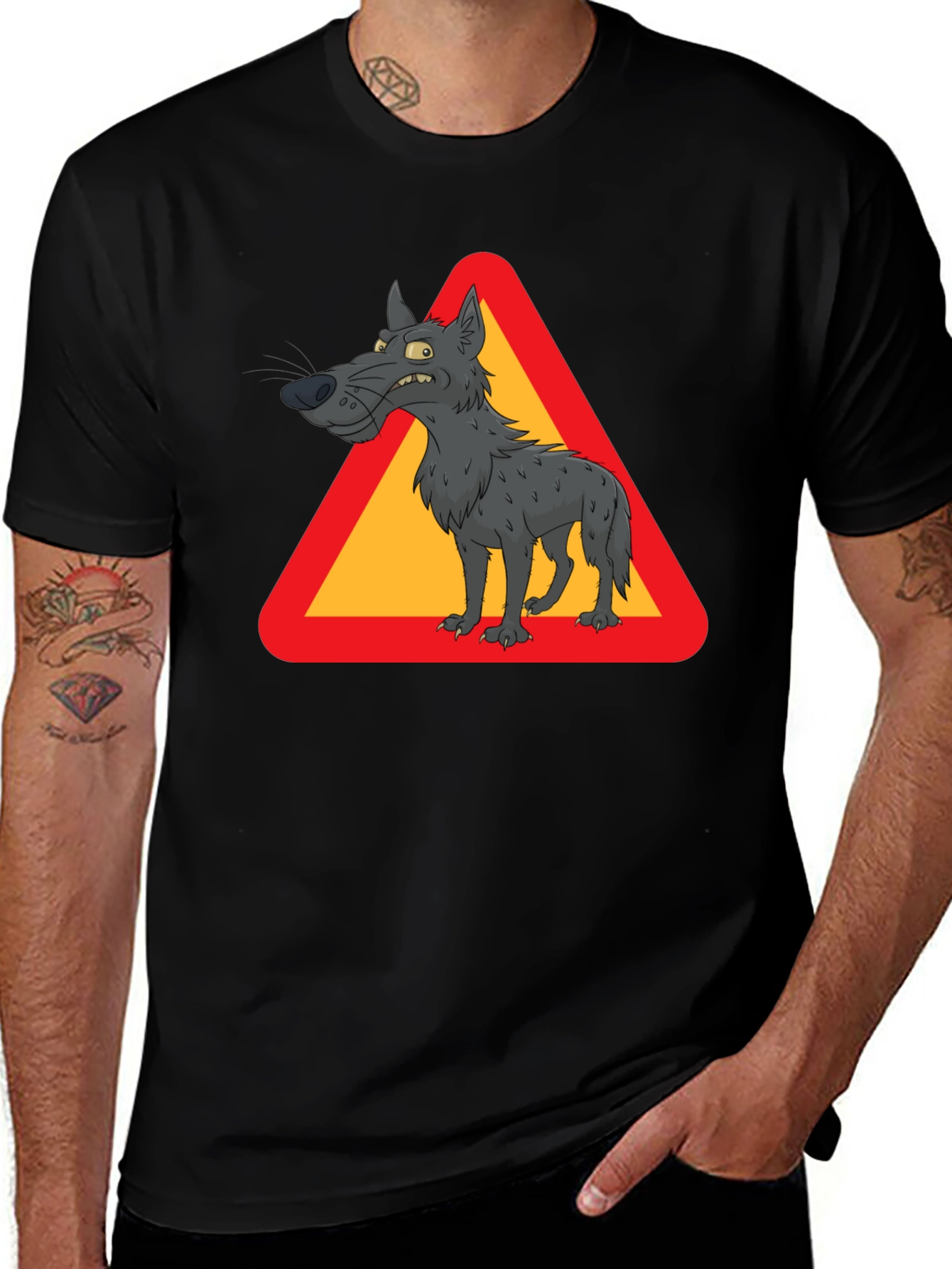 Variant 12 of Wolf Warning Sign Black T-Shirt