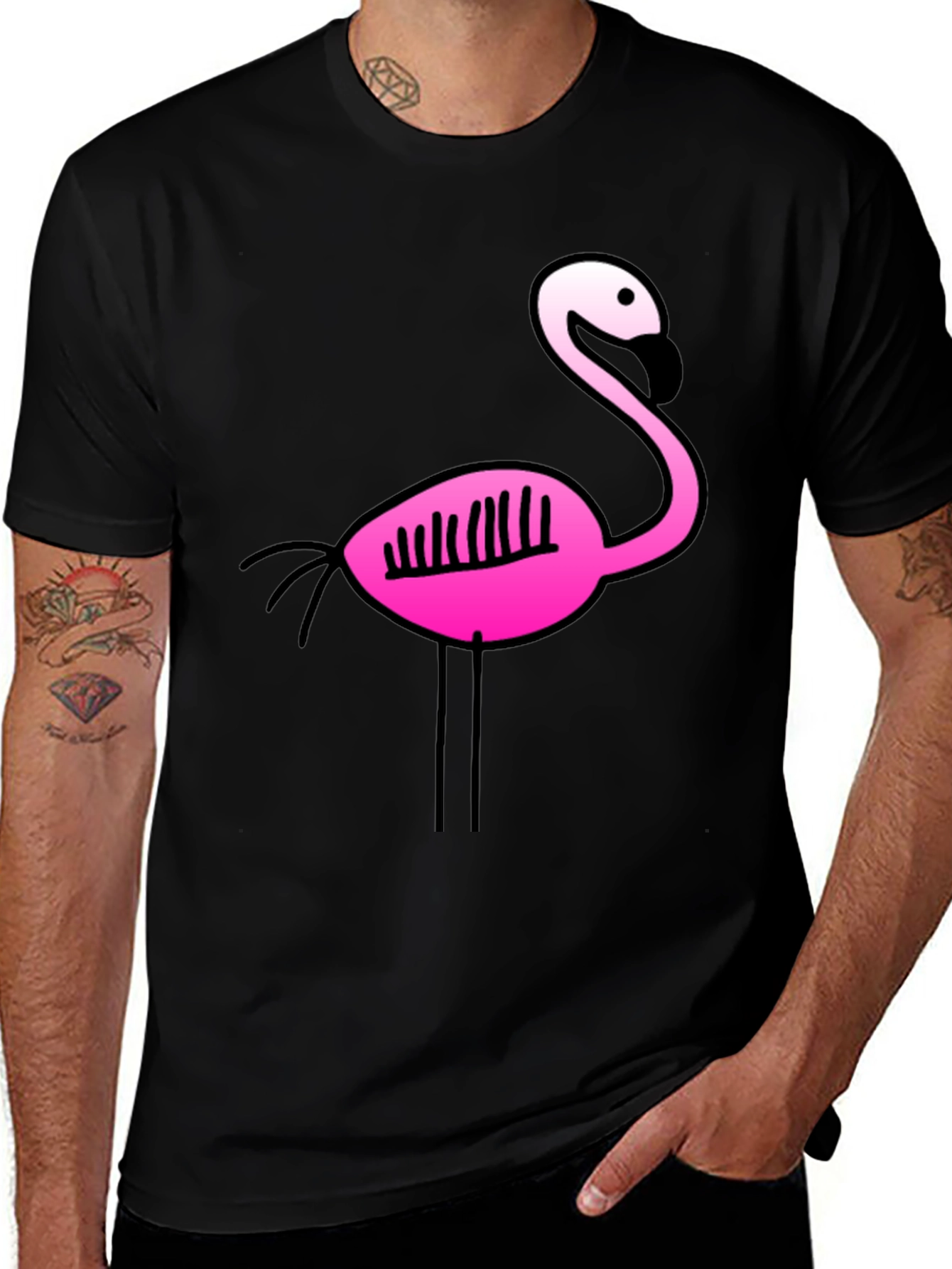 Variant 23 of Pink Flamingo Skeleton Graphic Tee - Black Cotton Shirt