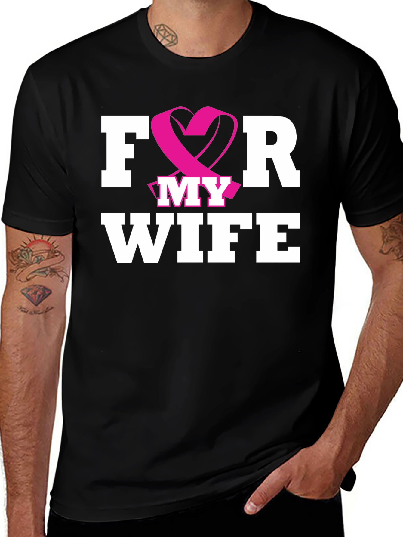 Variant 17 of For My Wife T-Shirt, Breast Cancer Awareness, Black Tee
