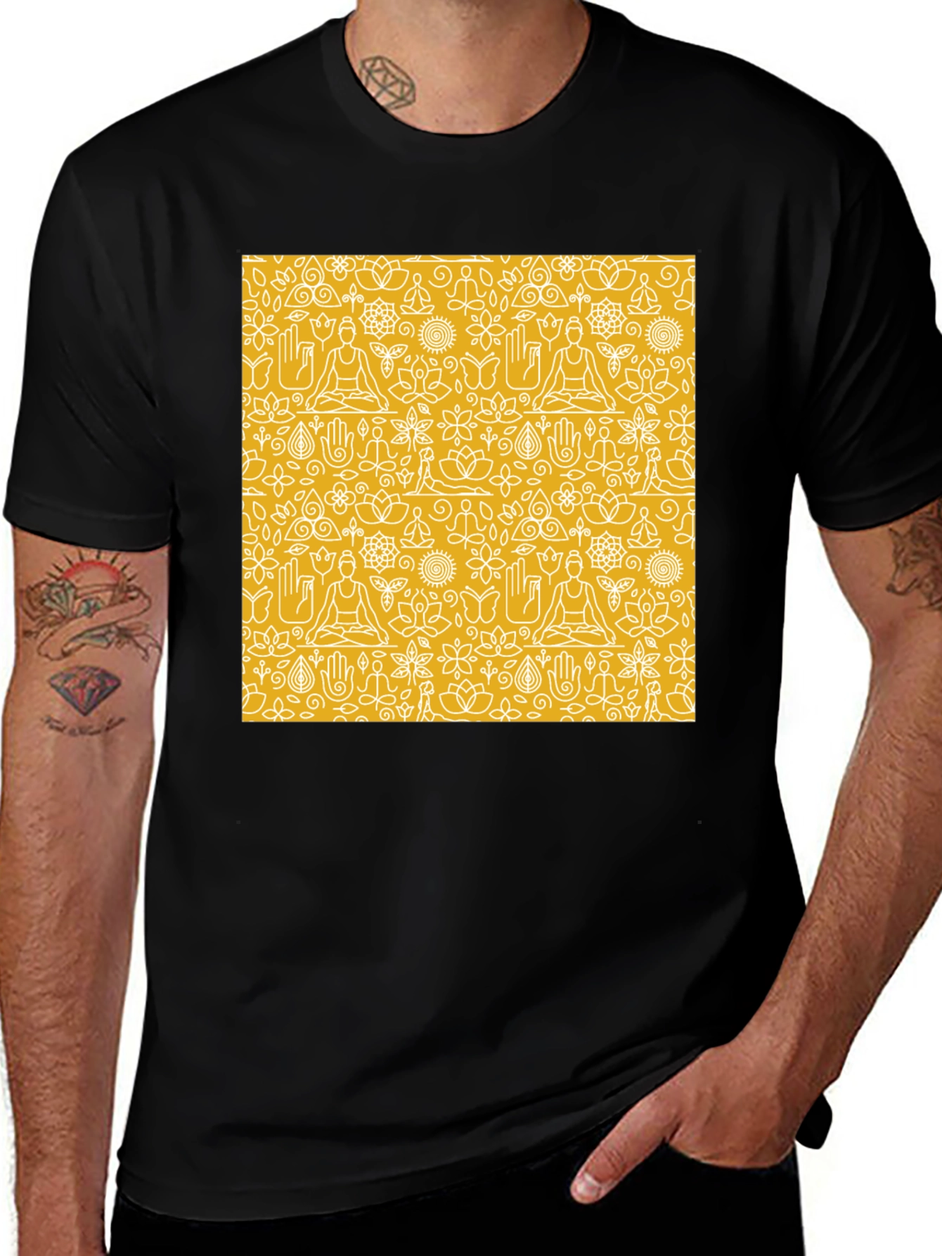 Variant 30 of Yoga Pattern Graphic Tee - Unisex Black T-Shirt