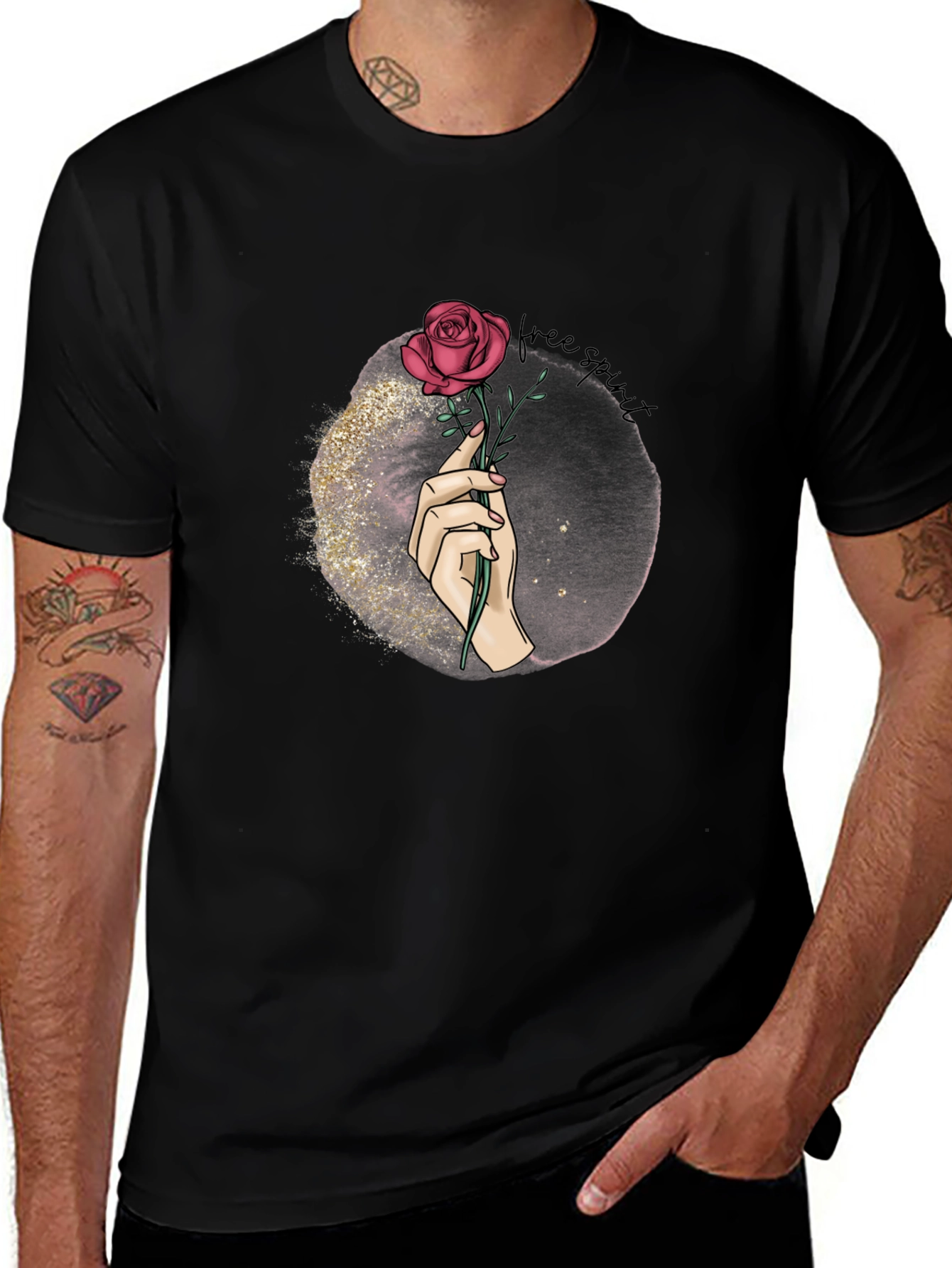 Variant 29 of Free Spirit Rose Graphic Tee - Black Unisex