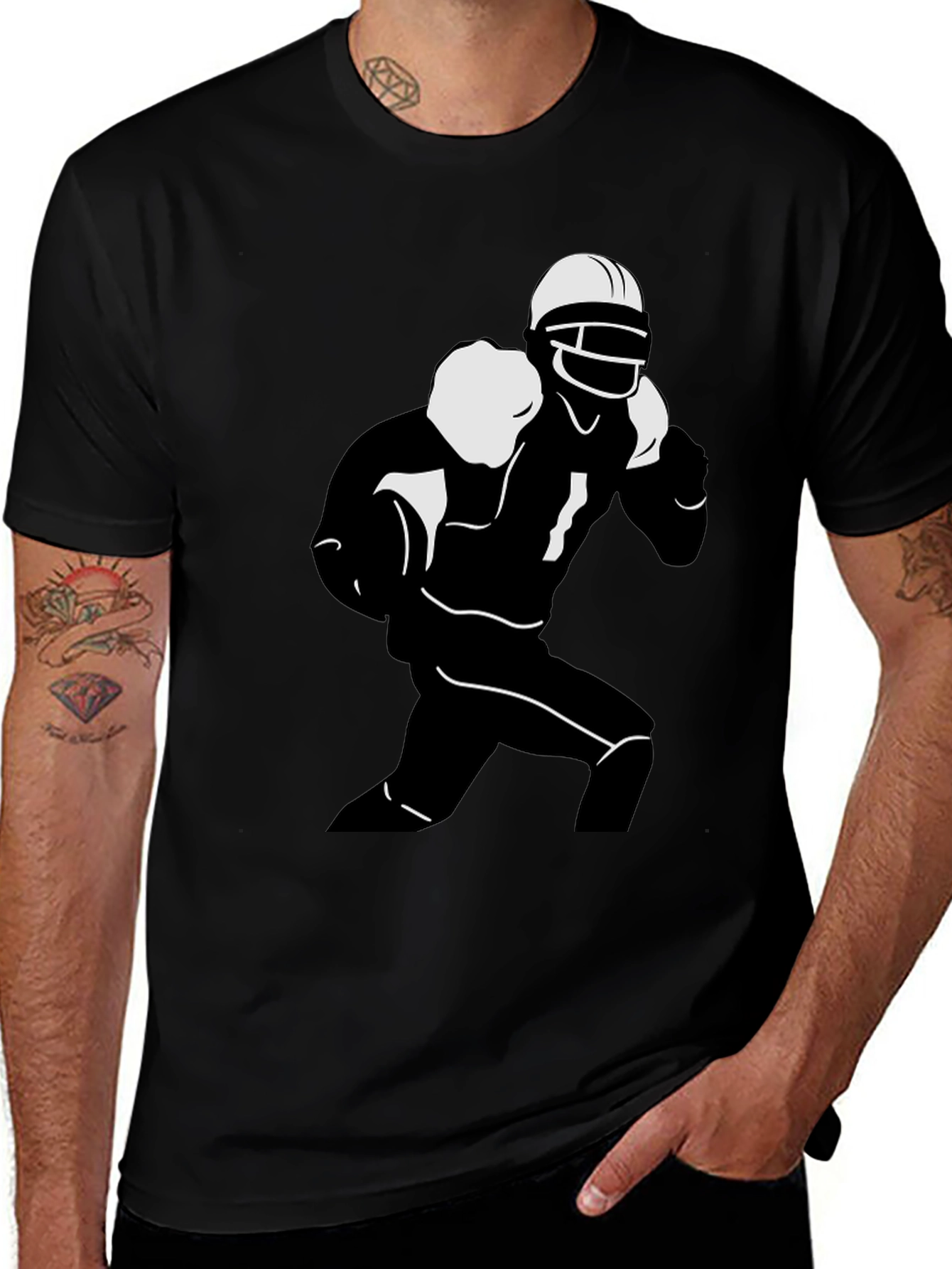 Variant 9 of Football Player Graphic Tee - Black Cotton T-Shirt