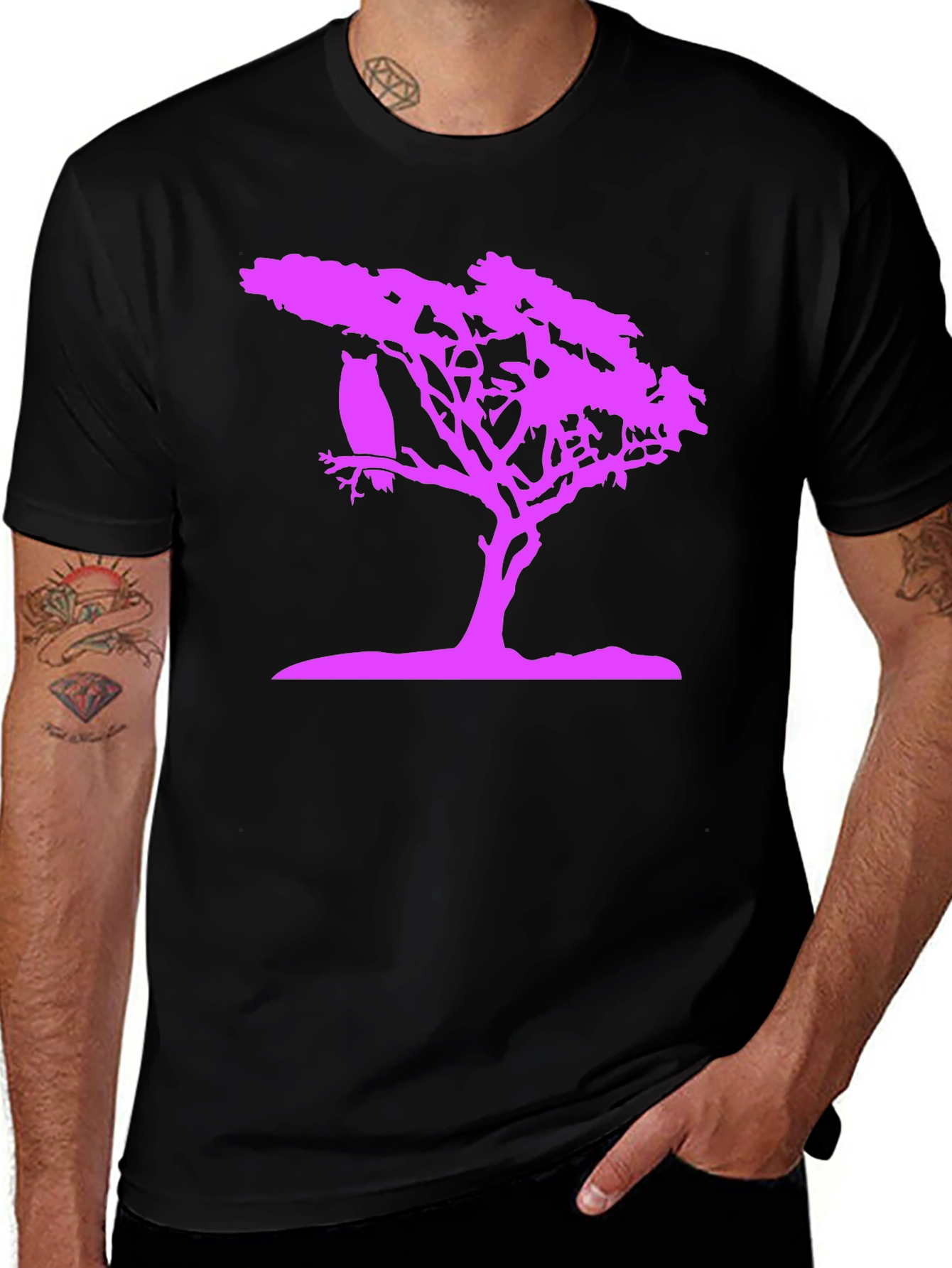Variant 30 of Owl Tree Silhouette Black Graphic Tee