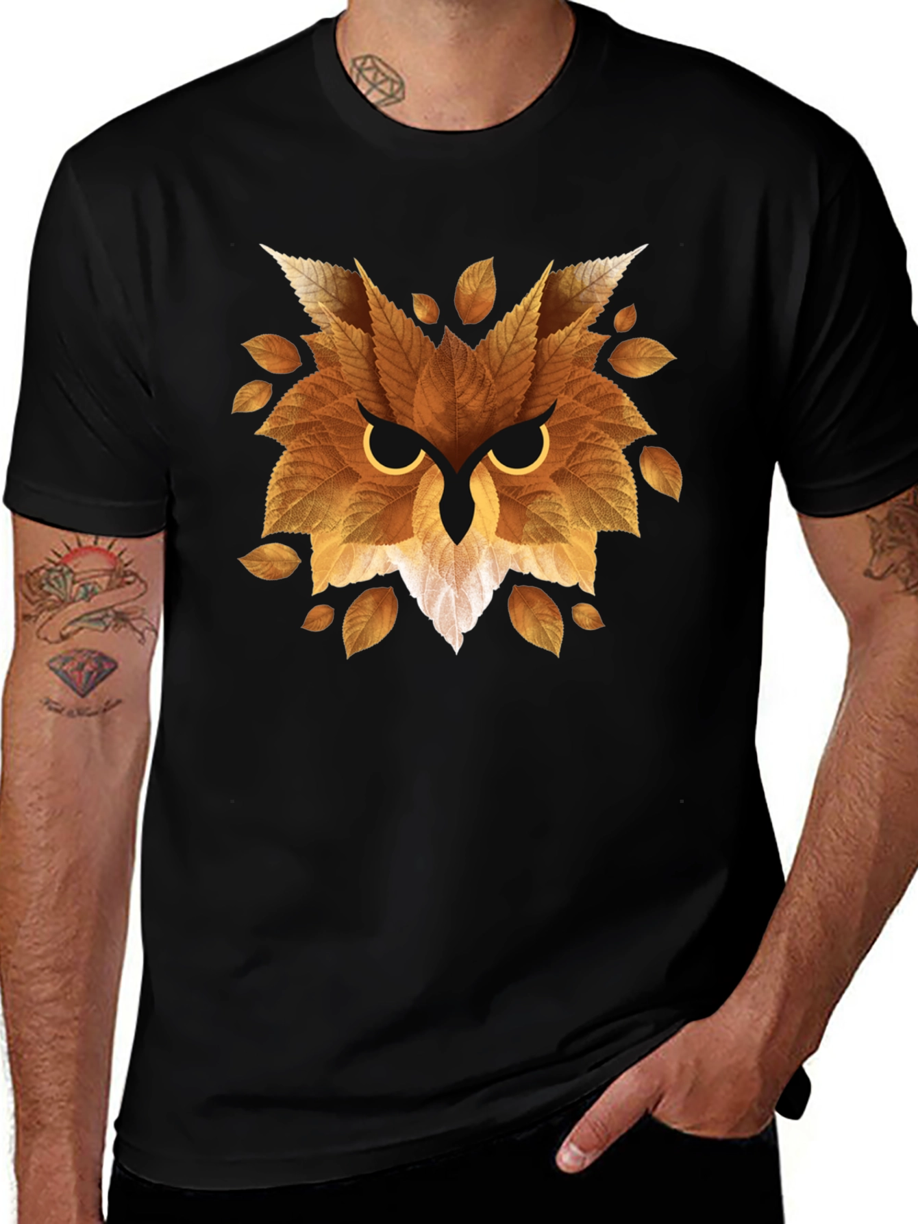 Variant 12 of Nature Owl Graphic Tee - Black Cotton Blend