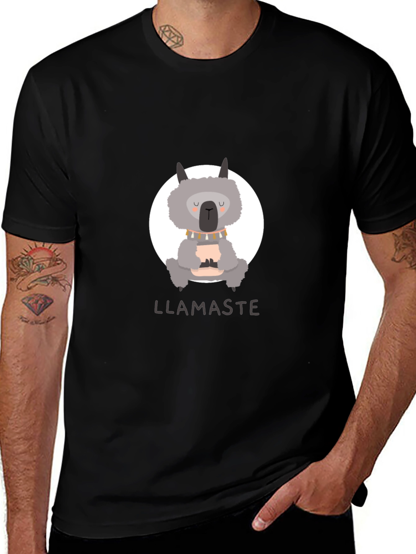 Variant 6 of Llamaste Namaste Llama Yoga Black T-Shirt