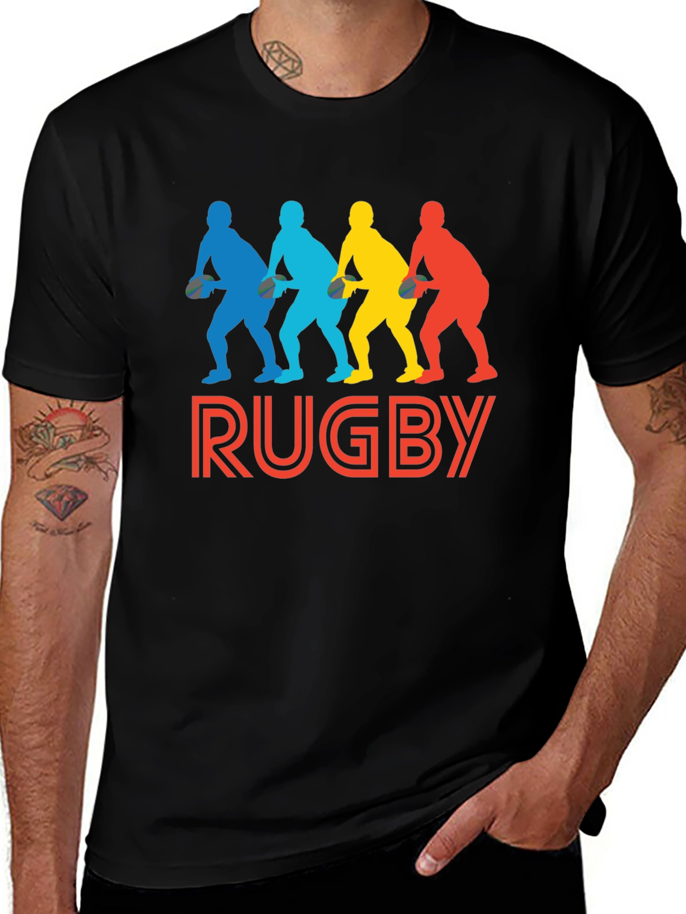 Variant 10 of Rugby Graphic Tee - Black Cotton Casual T-Shirt