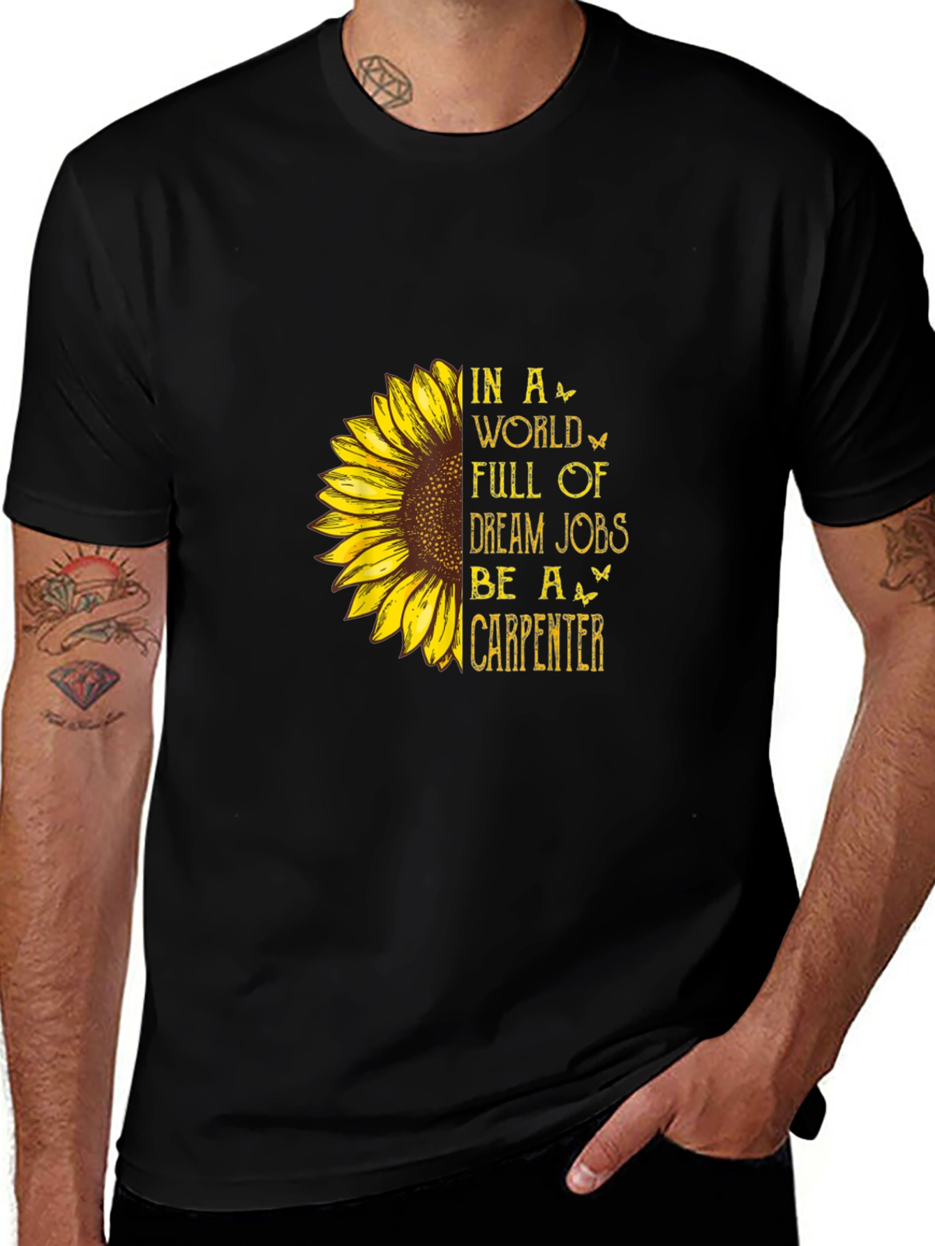 Variant 20 of Carpenter Sunflower Graphic Tee - Black Cotton Blend