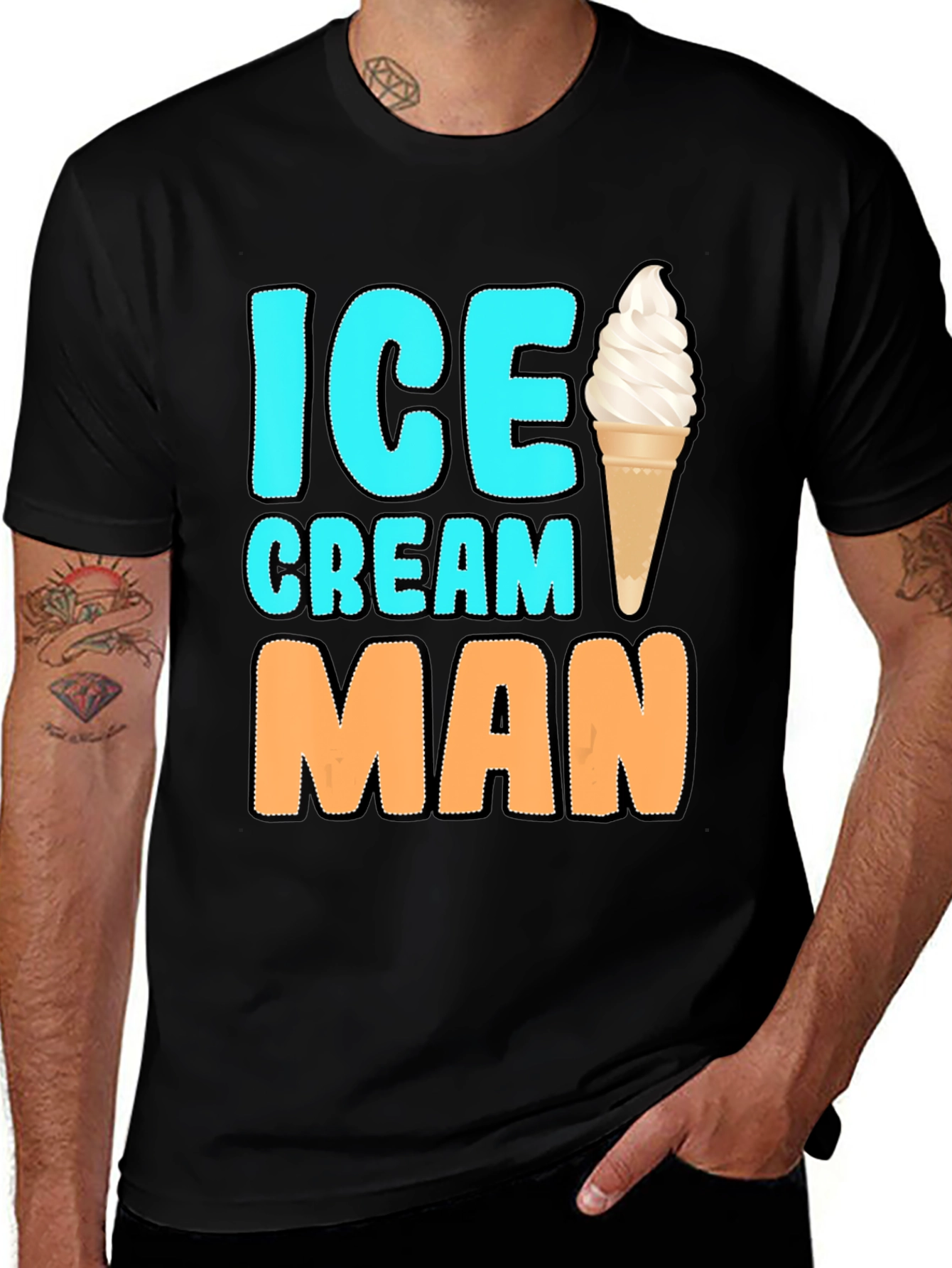 Variant 9 of Ice Cream Man Graphic Tee - Black Cotton T-Shirt
