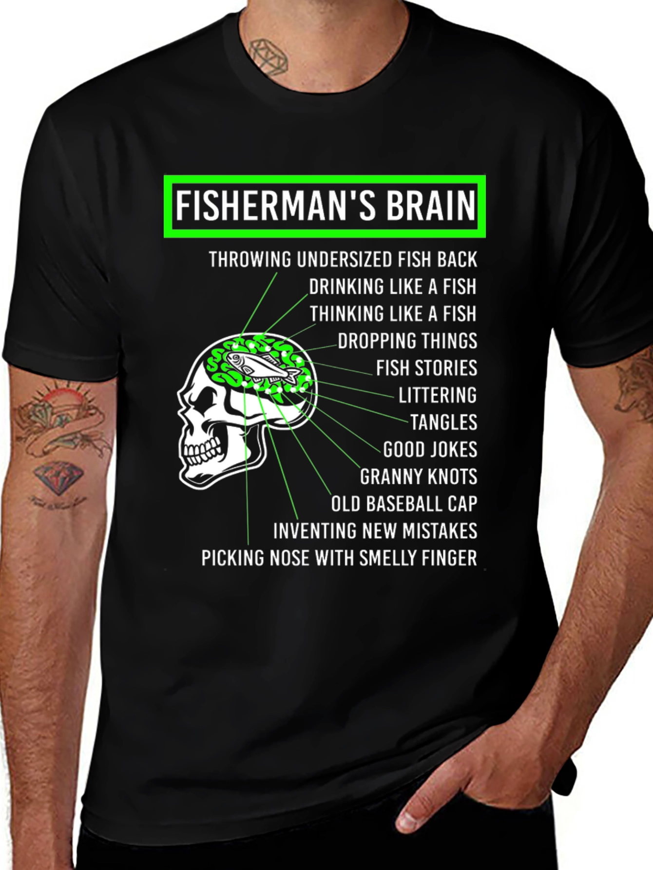 Variant 6 of Fisherman's Brain Graphic Tee - Fishing Humor T-Shirt