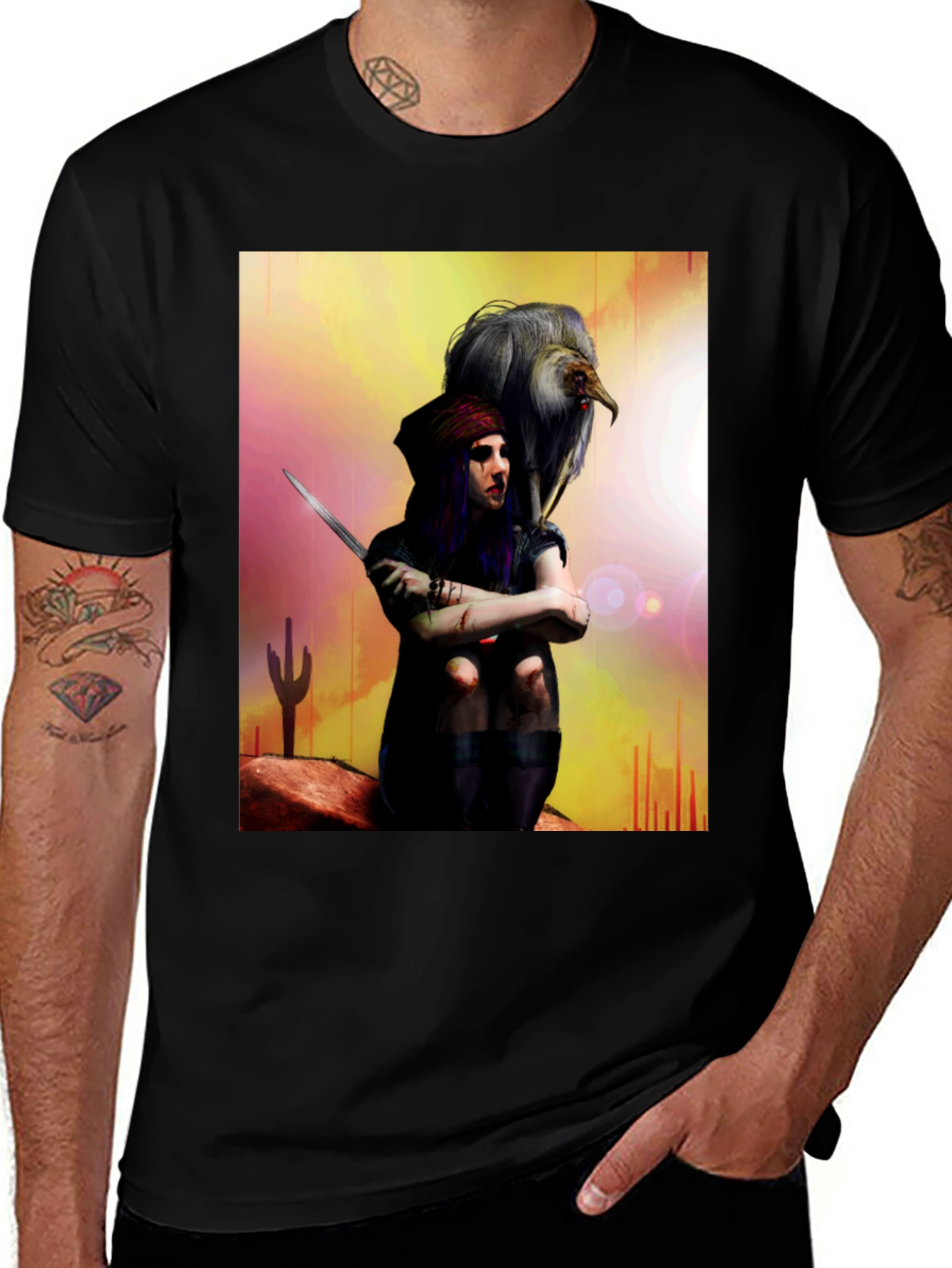 Variant 19 of Vulture and Warrior Graphic T-Shirt - Black