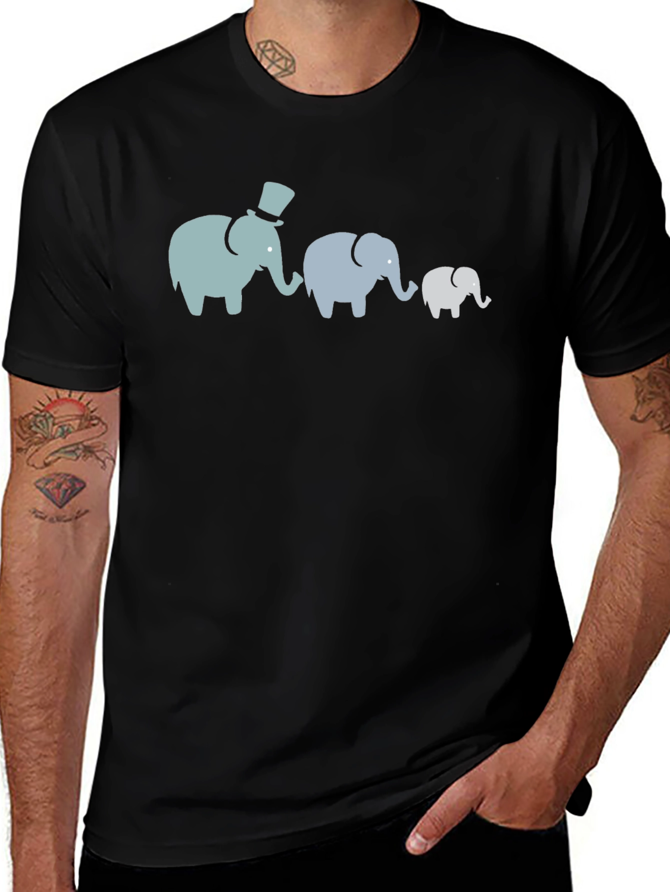 Variant 28 of Elephant Family T-Shirt - Black Cotton Tee