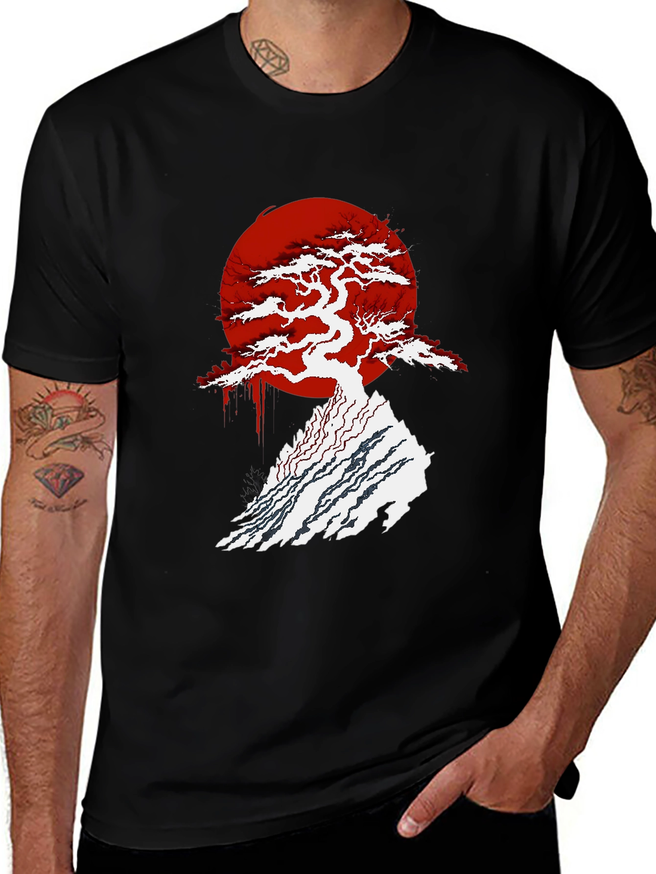 Variant 14 of Bonsai Tree Graphic T-Shirt - Black