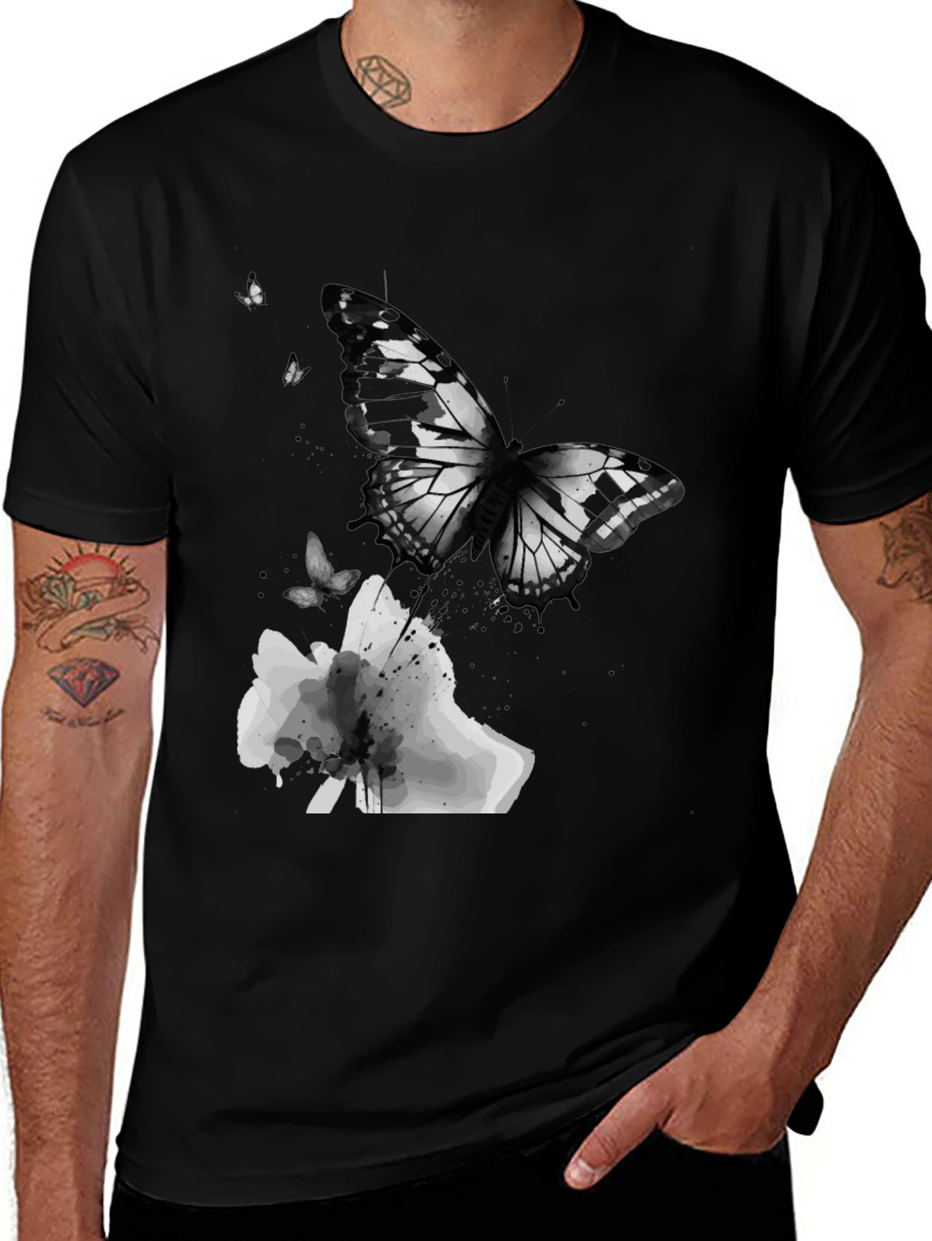 Black Butterfly Graphic Print Men's T-Shirt main image