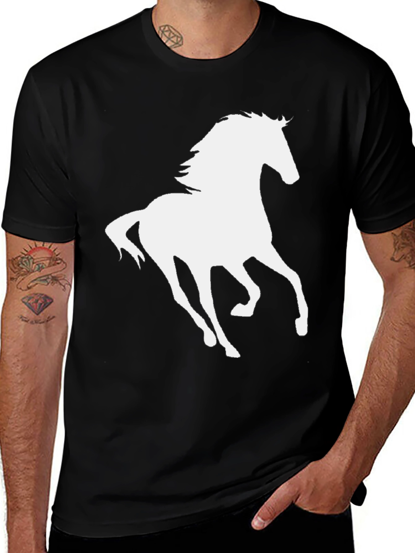 Variant 29 of Black T-Shirt with White Horse Silhouette