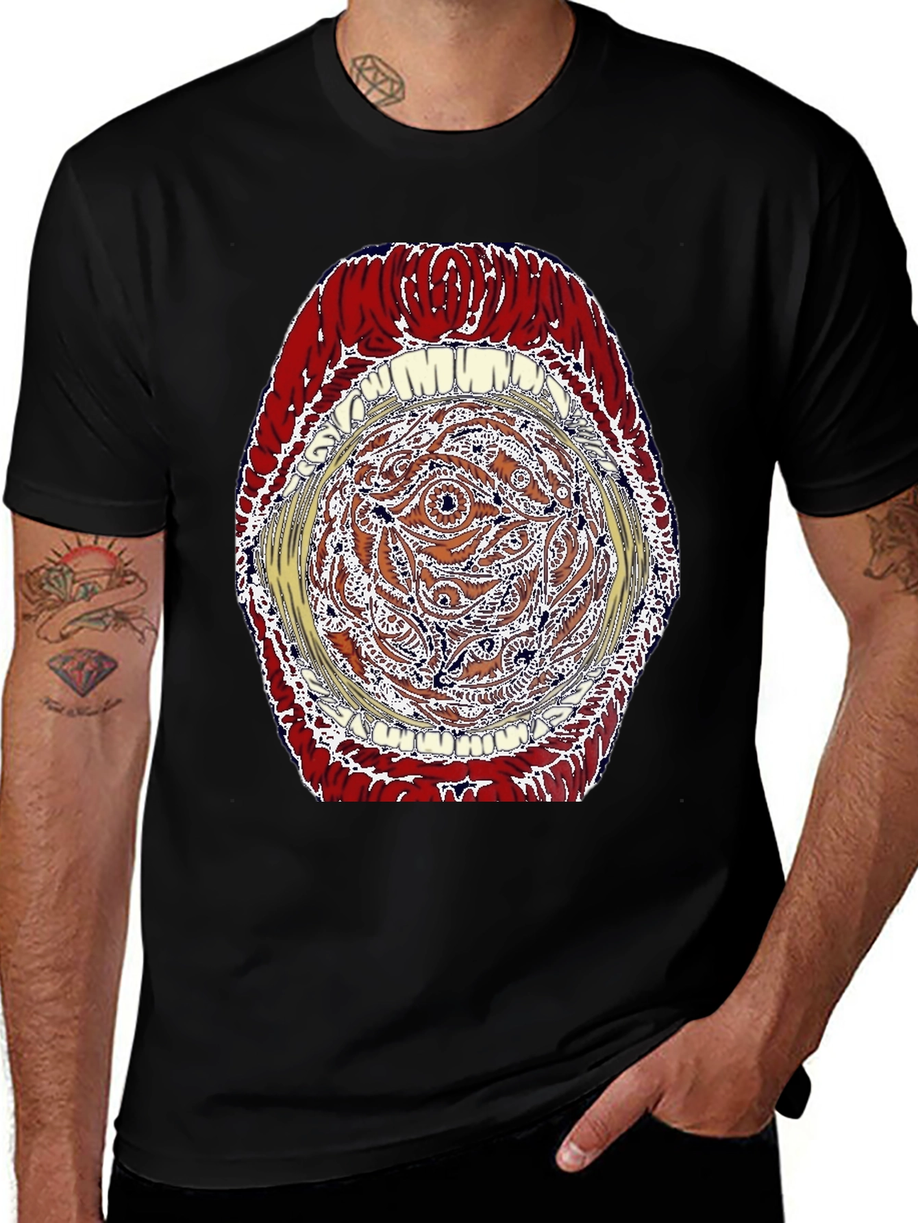 Variant 26 of Mouth Mandala Graphic Black T-Shirt