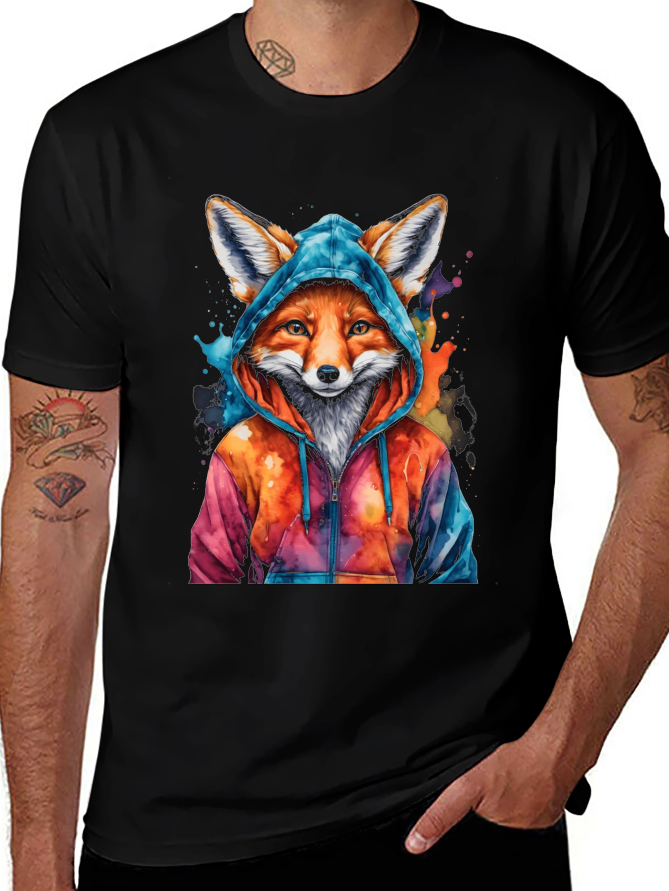 Variant 23 of Fox in Hoodie Graphic Tee - Trendy Animal Art T-Shirt