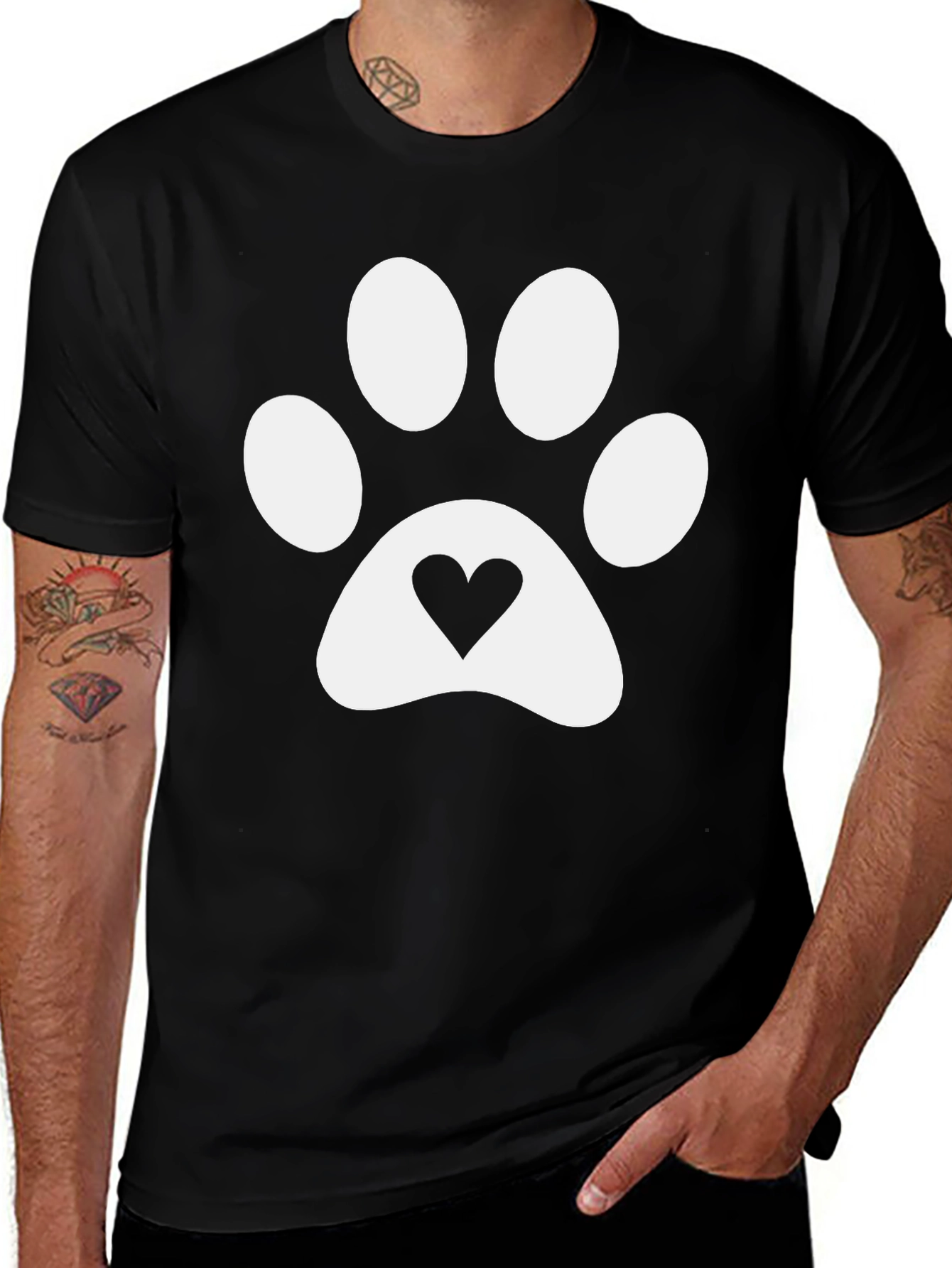 Variant 14 of Dog Lover T-Shirt with Paw Heart Print - Black