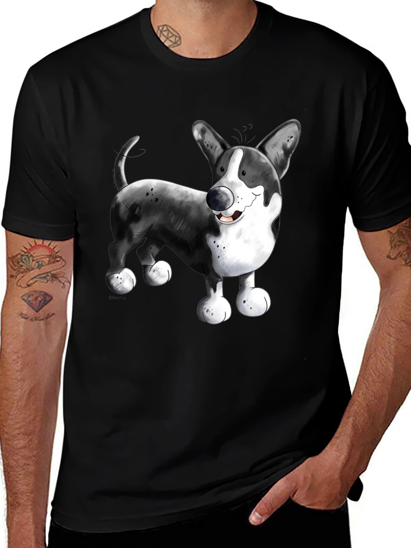 Variant 17 of Cartoon Dog Graphic Tee - Black Short Sleeve Shirt