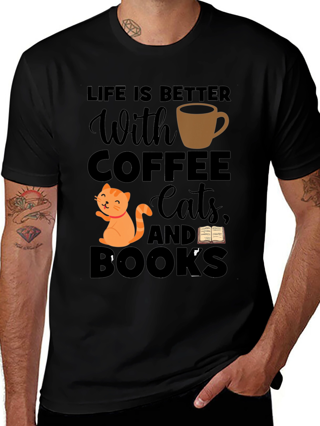Variant 10 of Life is Better With Coffee Cats and Books T-Shirt