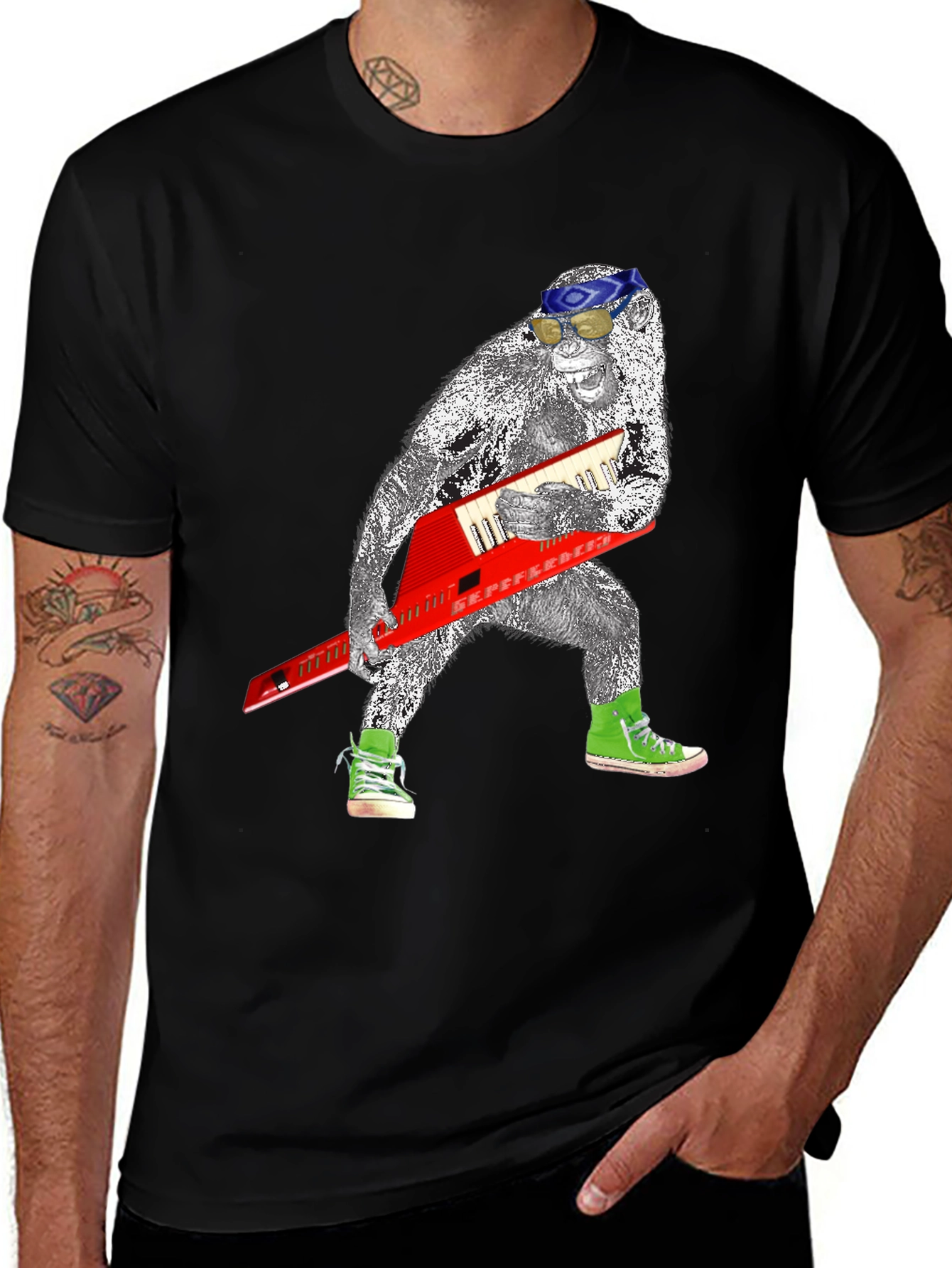 Variant 30 of Retro Gorilla Keytar T-Shirt - Rock Out in Style!