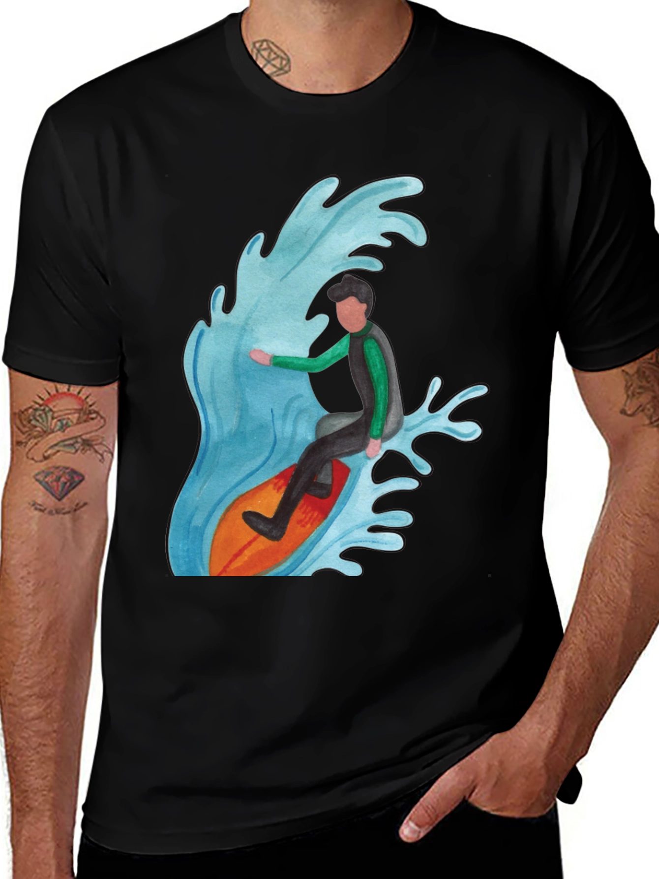 Variant 13 of Surfer Wave Graphic Tee - Black Cotton Blend