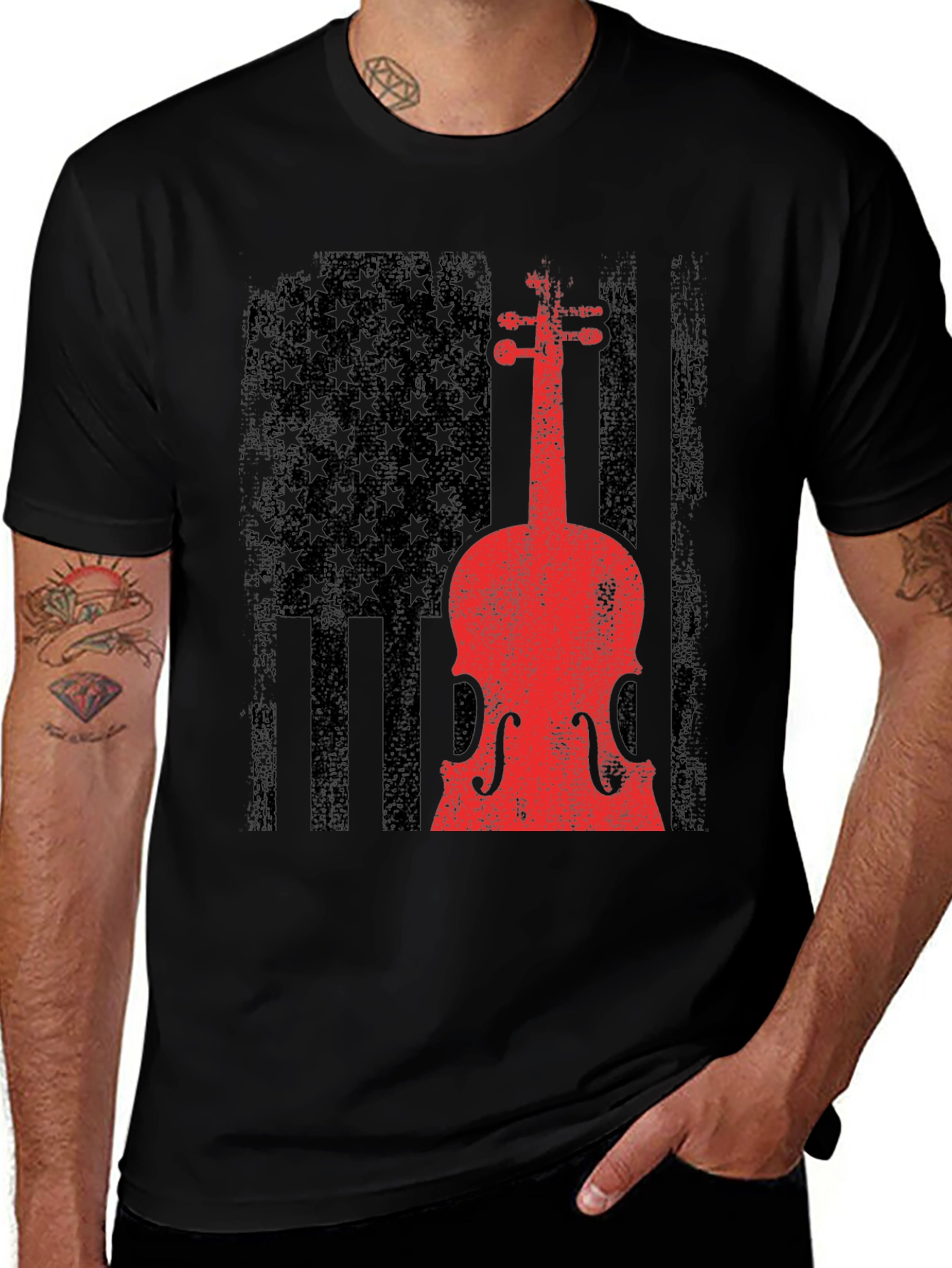 Variant 24 of Vintage American Flag Violin Graphic Tee