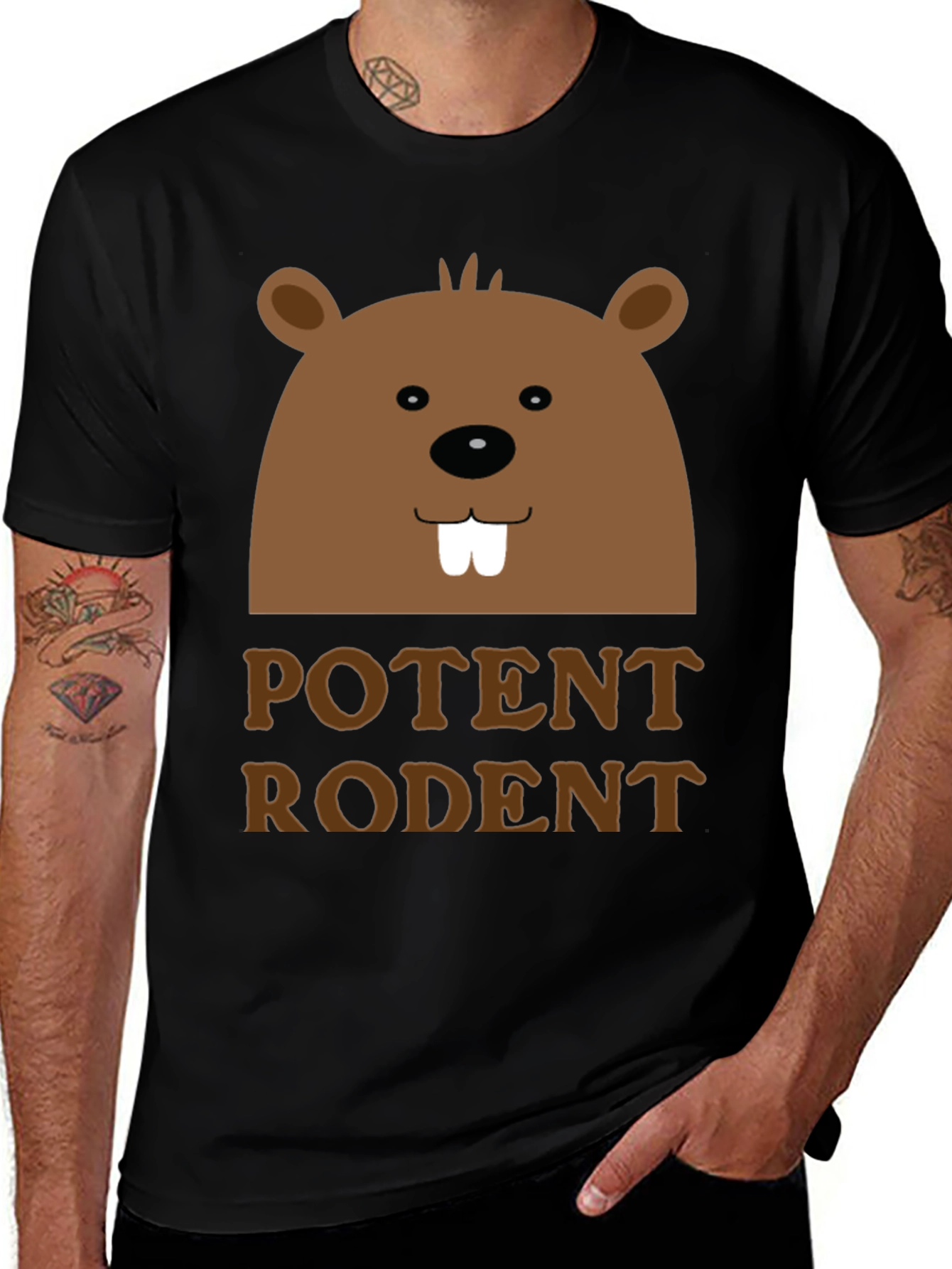 Variant 19 of Potent Rodent Graphic T-Shirt Funny Beaver Design