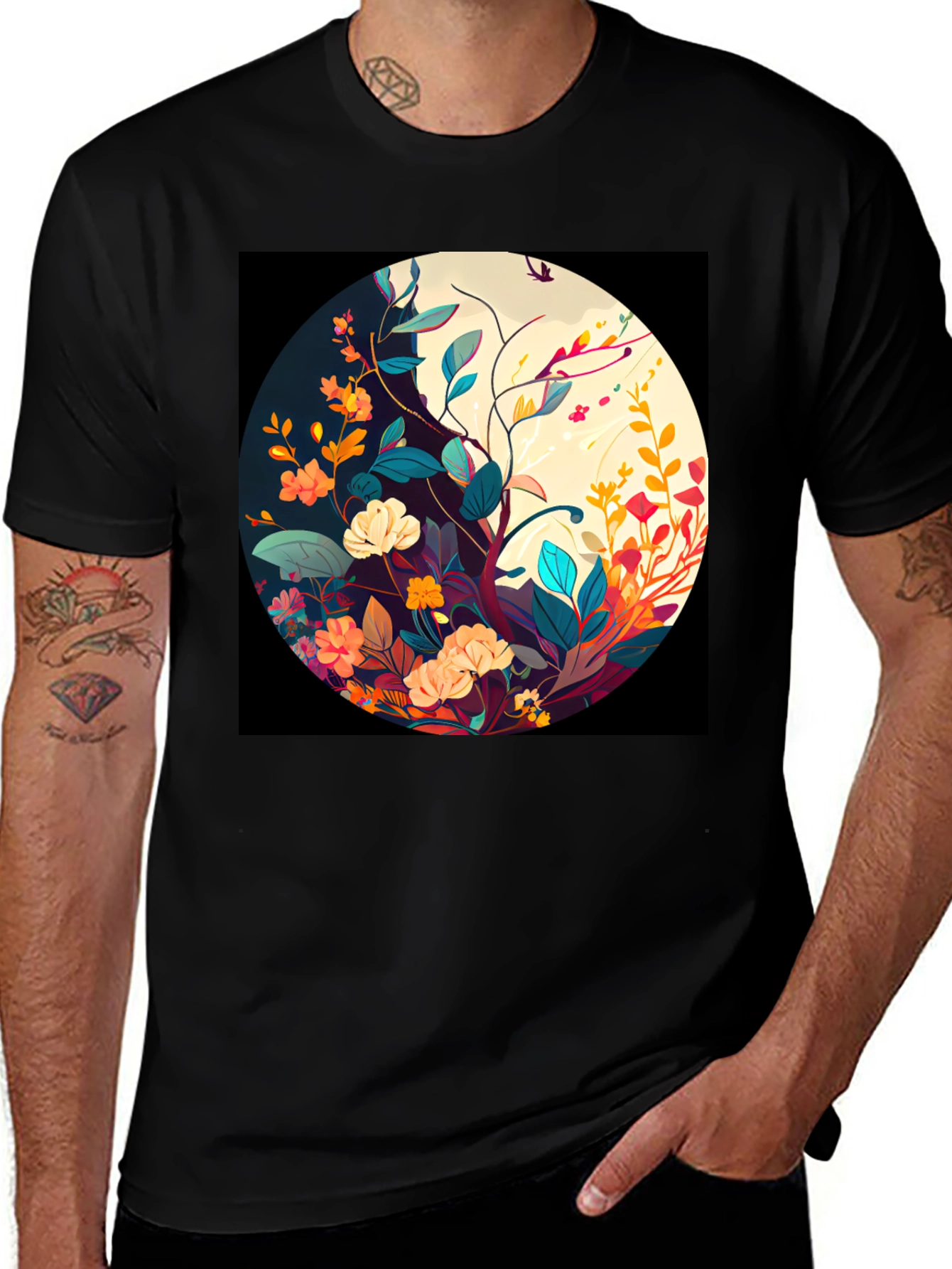 Variant 8 of Floral Yin Yang Graphic T-Shirt - Unisex