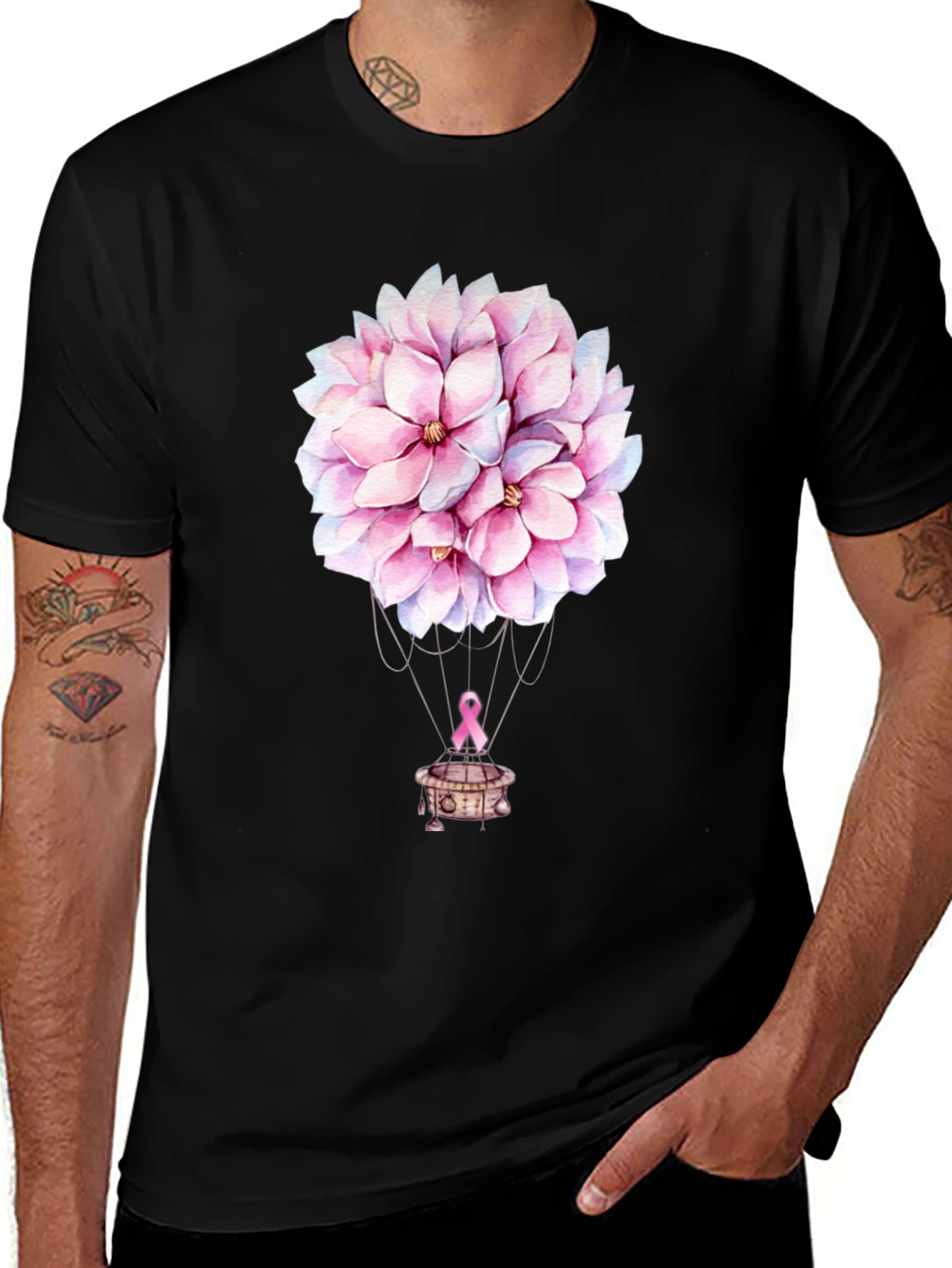 Variant 8 of Floral Balloon T-Shirt - Breast Cancer Awareness Tee