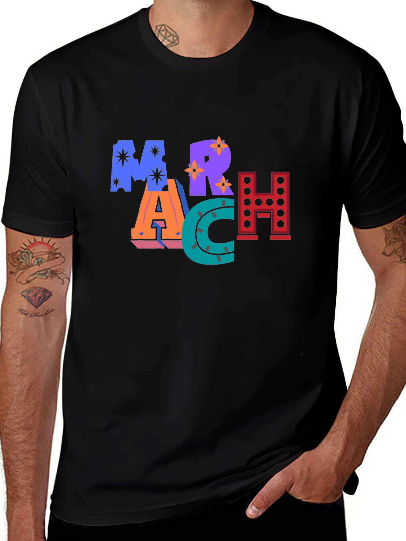 Variant 17 of Colorful Retro "March" Graphic T-Shirt