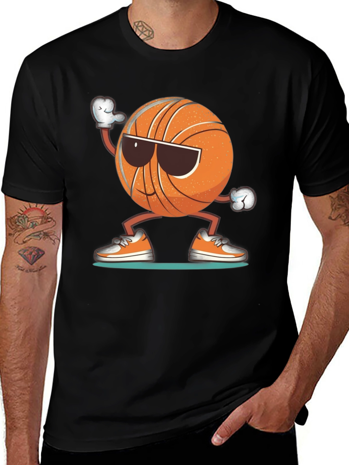 Variant 7 of Cool Basketball Graphic Tee - Black Cotton Blend